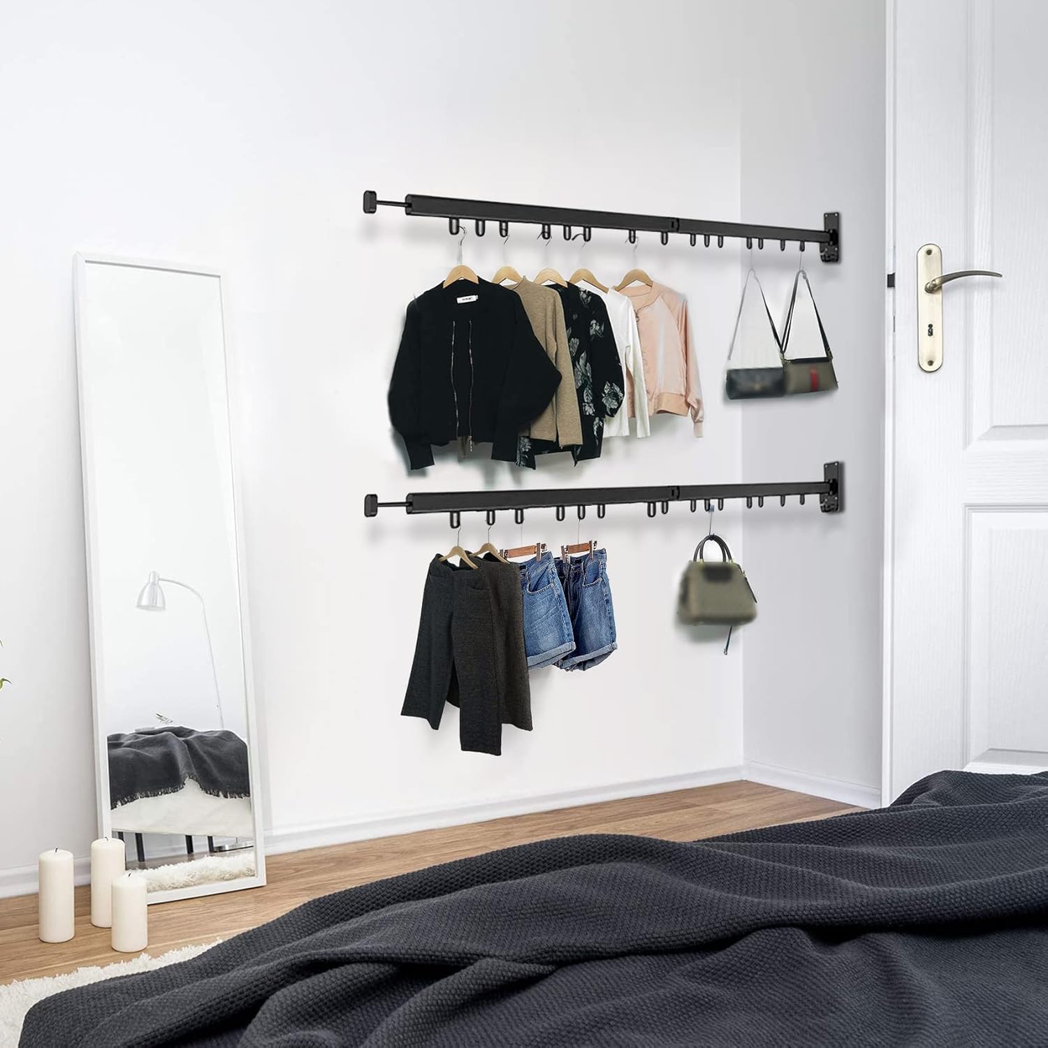 Clothes Drying Rack Folding Indoor - Wall Mount Laundry Clothing Dryer, Space Saver Adjustable, Modern Frameless Wardrobe