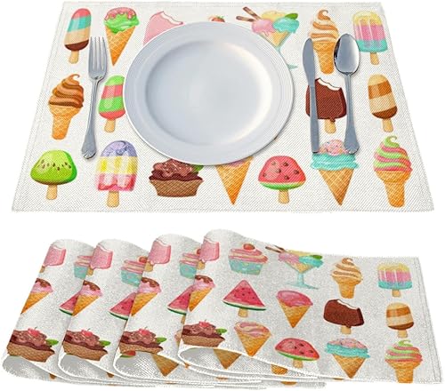 Miniatura 2 de Juego de 4 manteles individuales con diseño de helado de comida, lavables, impermeables, para decoración de mesa de comedor, 18 x 12 pulgadas