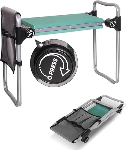 Banco de jardín y asiento de jardín 2023, banco de jardinería plegable con almohadilla de espuma EVA de 8 pulgadas de ancho y bolsa de herramientas