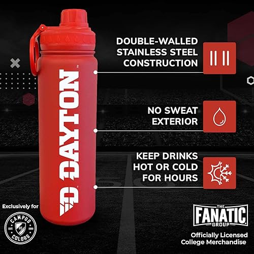 Vista 284 de Campus Colors Botella de agua de acero inoxidable de la NCAA, tapa giratoria, 24 onzas, clip de transporte, mantiene tus bebidas calientes o frías