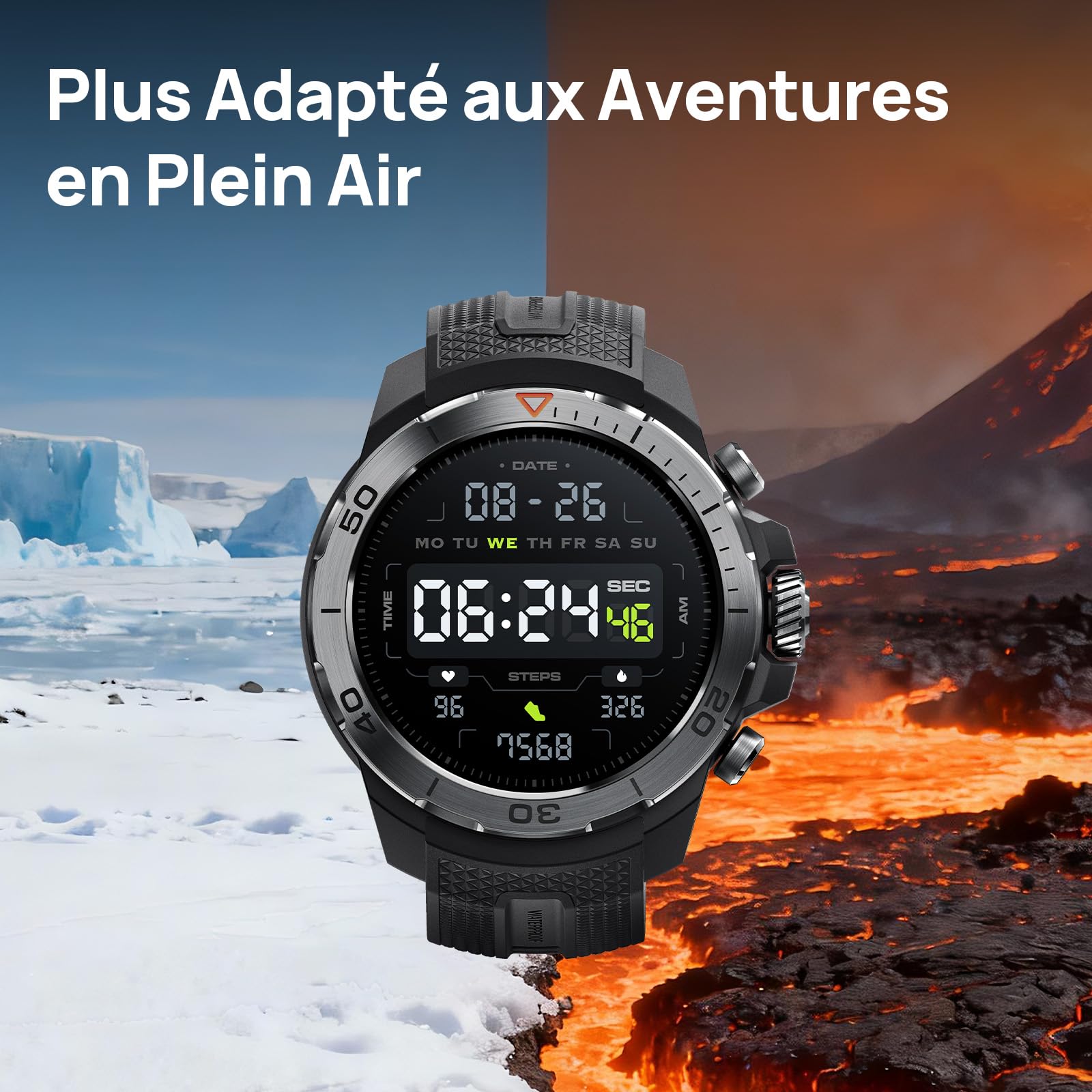 Mibro GS Explorer Montre Connectée Homme Outdoor, GPS, 10ATM Étanche | Smartwatch Militaire 1.32" AMOLED, 20 Jours, Baromètre Surveiller SpO2 Boussole pour Aventure, Android et iOS (Noir)