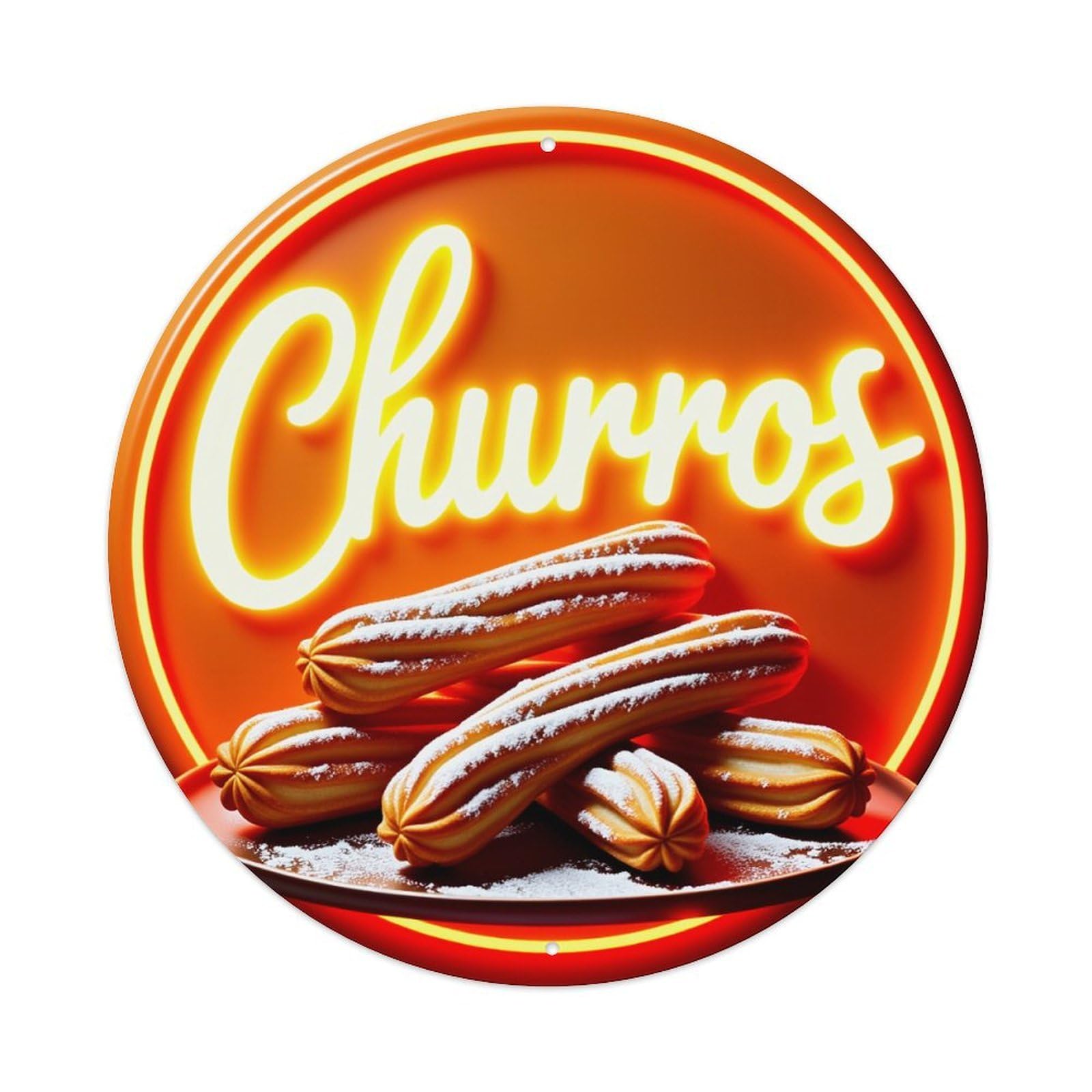 Churros Neon Sign Pattern Print Metal Tin Sign Vintage Garden Bedroom Cafe Bar Man Cave Home Wall Decor Metal Poster 8x8 inches