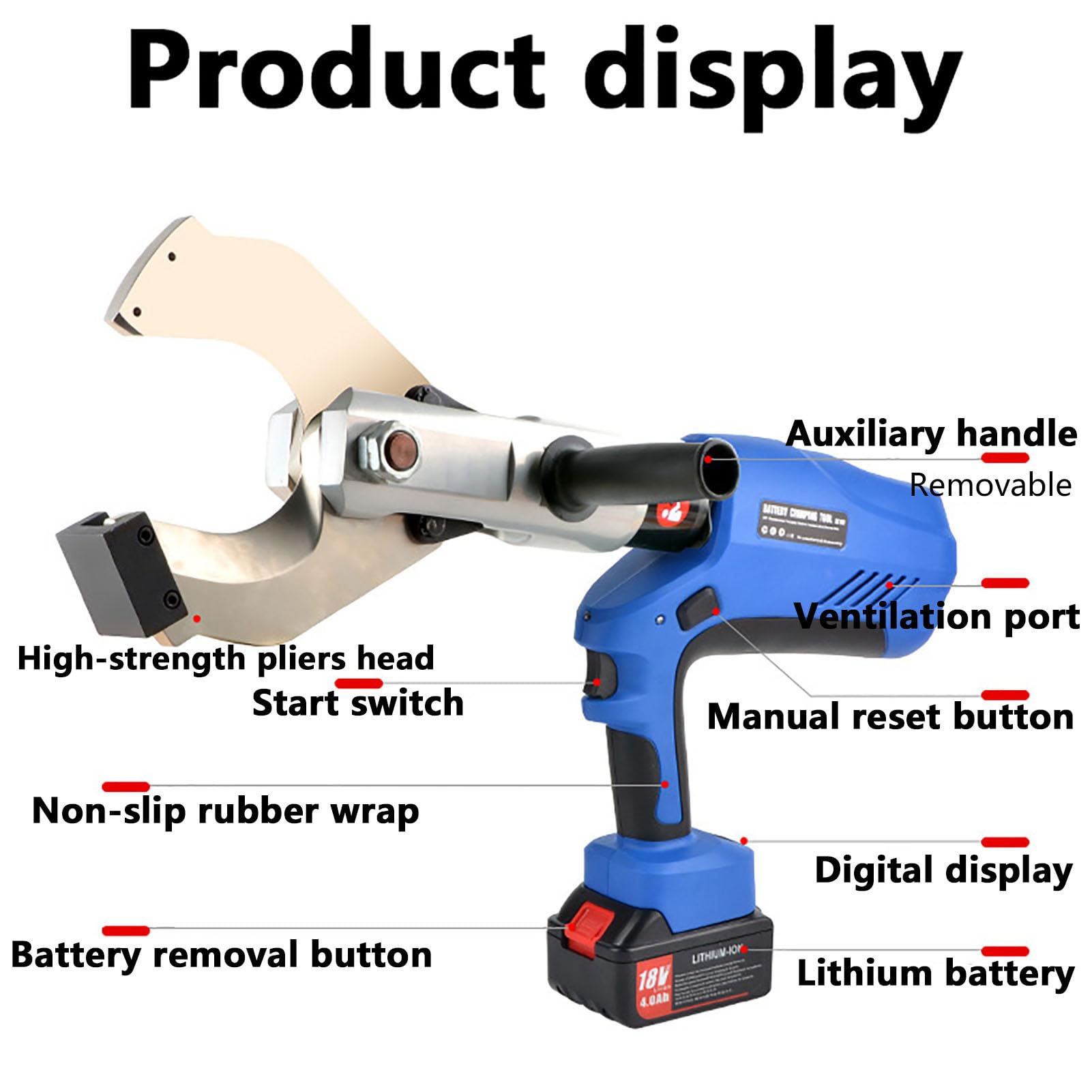 Forbici per cavi idraulici ricaricabili, strumento di taglio elettrico a cricchetto con display a LED, adatte per cavi in rame fino a 120 mm, include 2 batterie