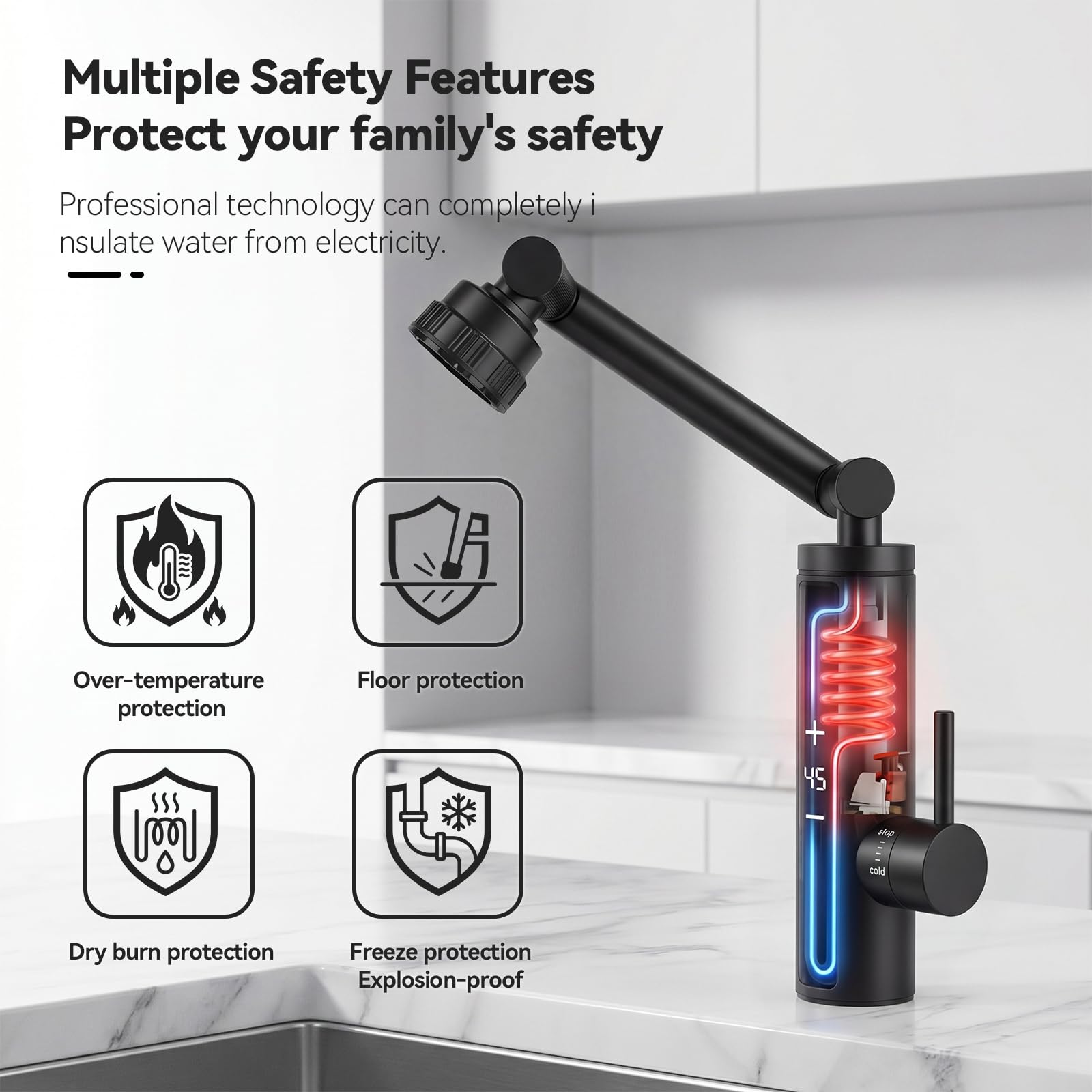 Robinet avec chauffe-eau instantané, robinet d'eau chaude électrique 230 V