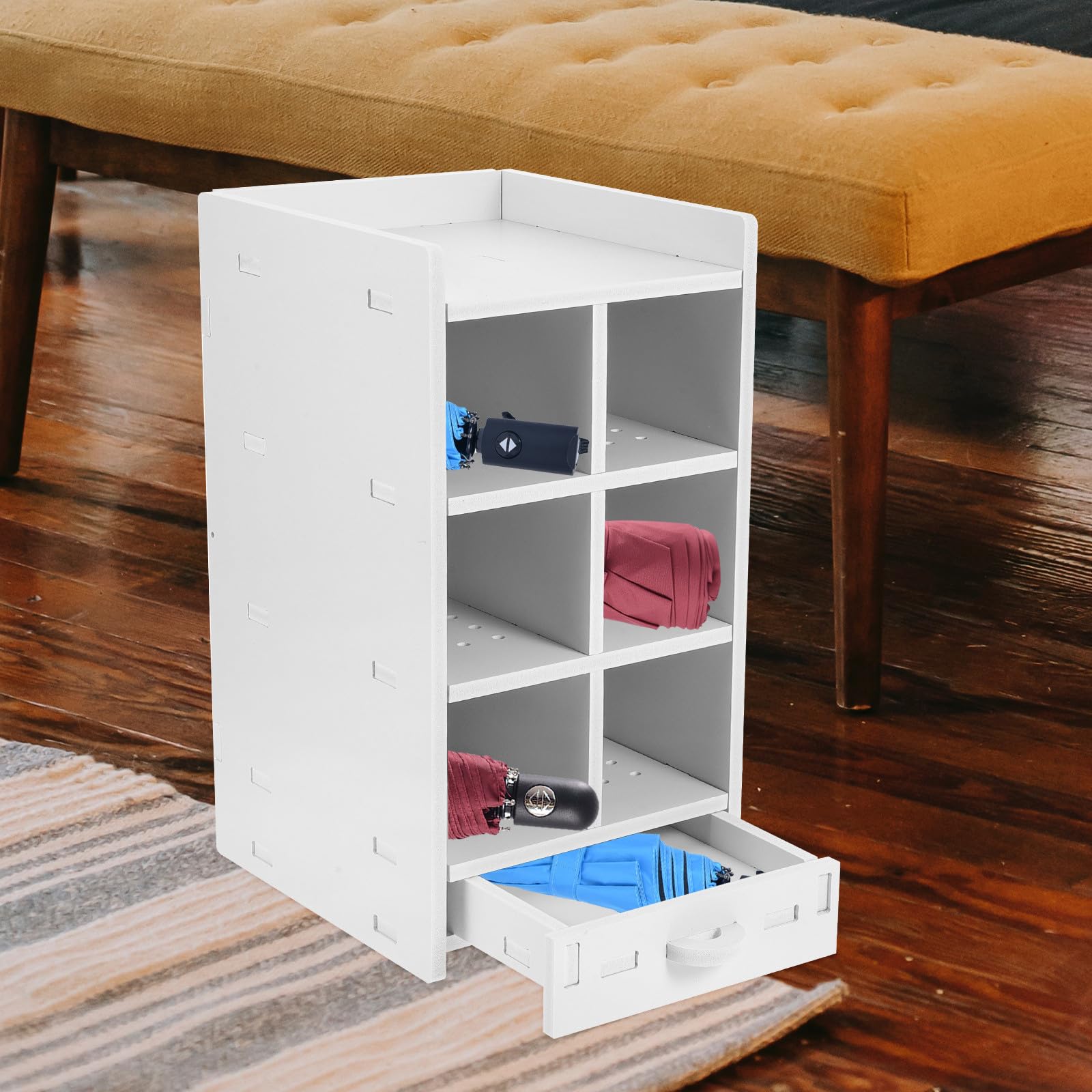 VILLCASE Porta Ombrelli in Legno Bianco da Ingresso, Design a Griglia | Pavimento Autoportante, Lavabile e Facile da Pulire, per Casa e Ospedali