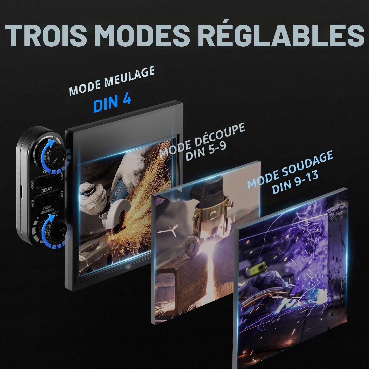 ANDELI Casque de soudage – 180 ° panoramique à 6 capteurs d'arc, True Color, obscurcissement automatique avec lumière et détection de mouvement, batterie rechargeable 2100 mAh pour TIG/MIG/Cut/Grind