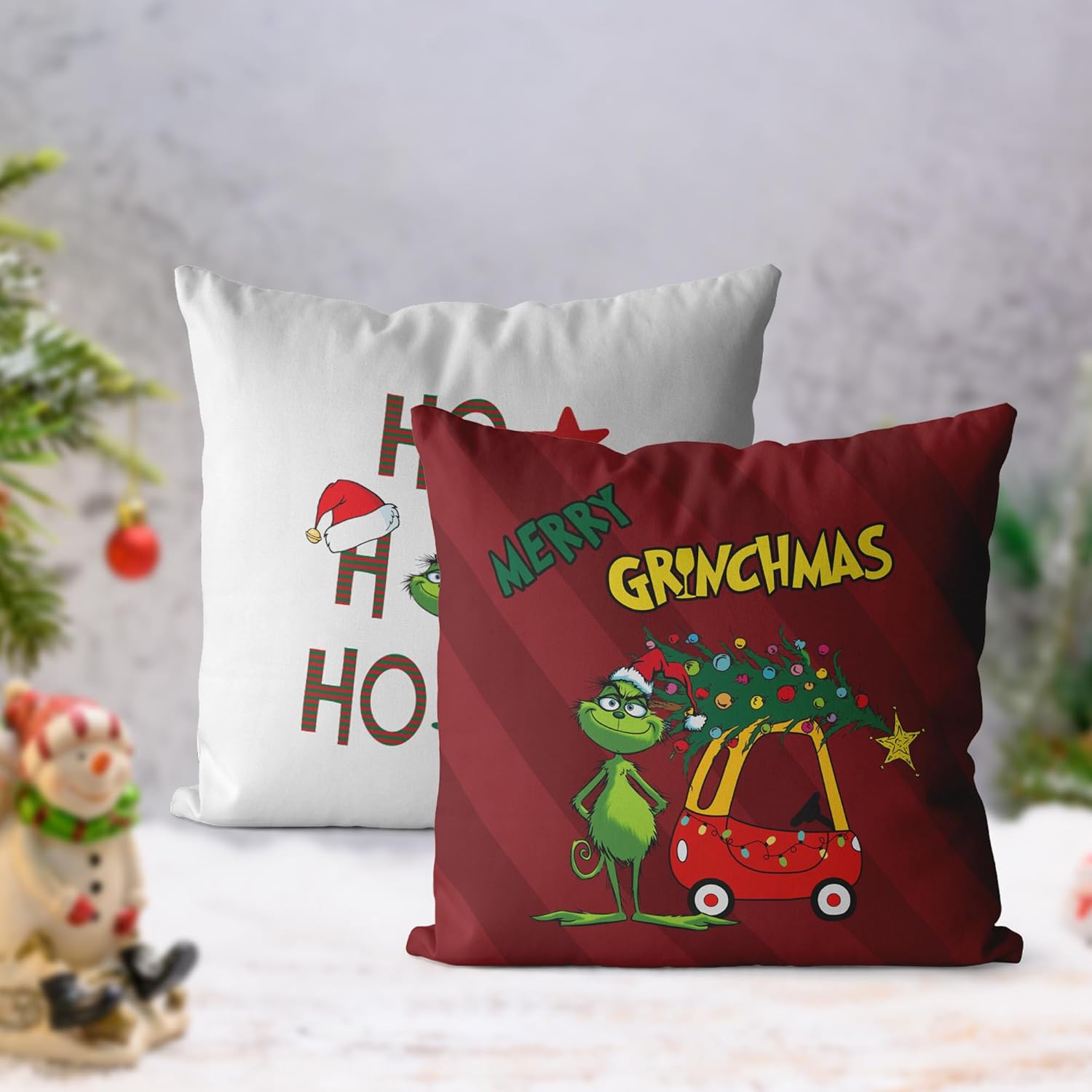 SUNWISHA Christmas Pillow Covers Set of 4-18x18 Red Xmas Decorations for Farmhouse Party - Weird Animals Patterned Cushion Cases for Winter Indoor/Outdoor Holiday Decor - Ideal Gift