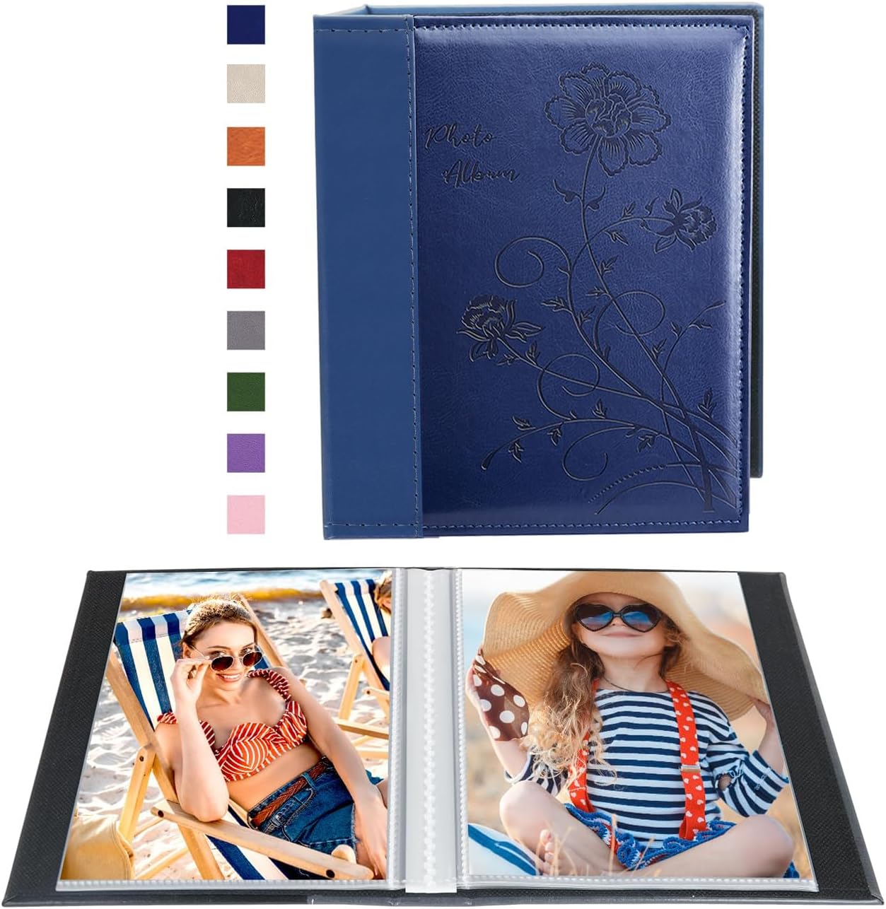 Artmag Photo Album 5x7 Clear Pages Pockets Leather Cover Slip Slide in Photo Album Book Holds 50 Vertical 5x7 Photos Picture Book for Wedding Family (Blue)