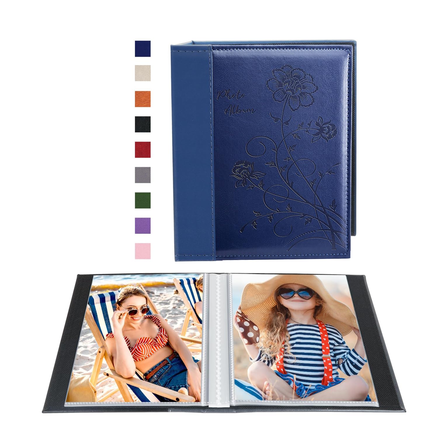 Artmag Photo Album 5x7 Clear Pages Pockets Leather Cover Slip Slide in Photo Album Book Holds 50 Vertical 5x7 Photos Picture Book for Wedding Family (Blue)