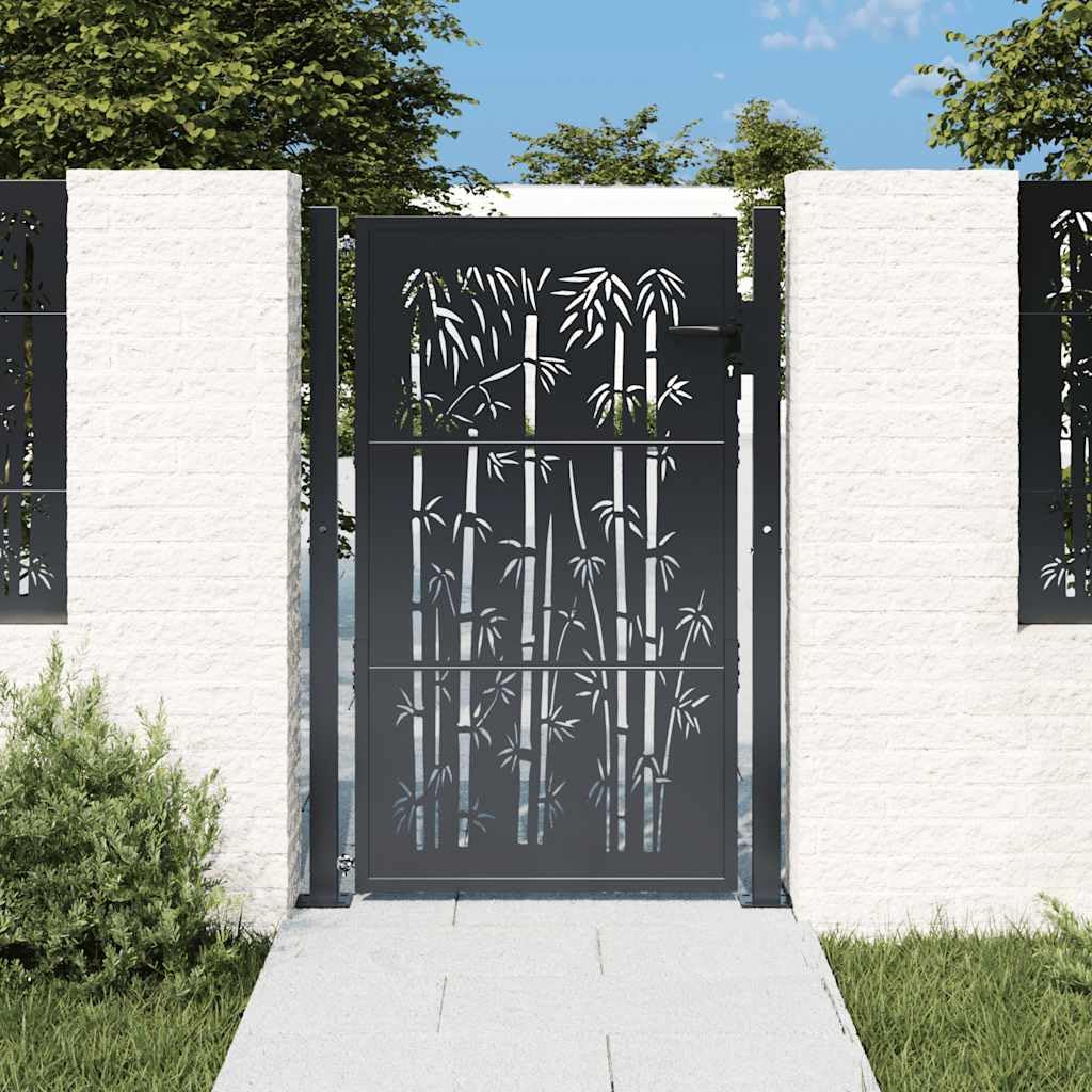 vidaXL Cancello Giardino Antracite 105x155 cm in Acciaio Design bambù, cancello, cancello in Acciaio, cancello da Esterno, cancello di Sicurezza