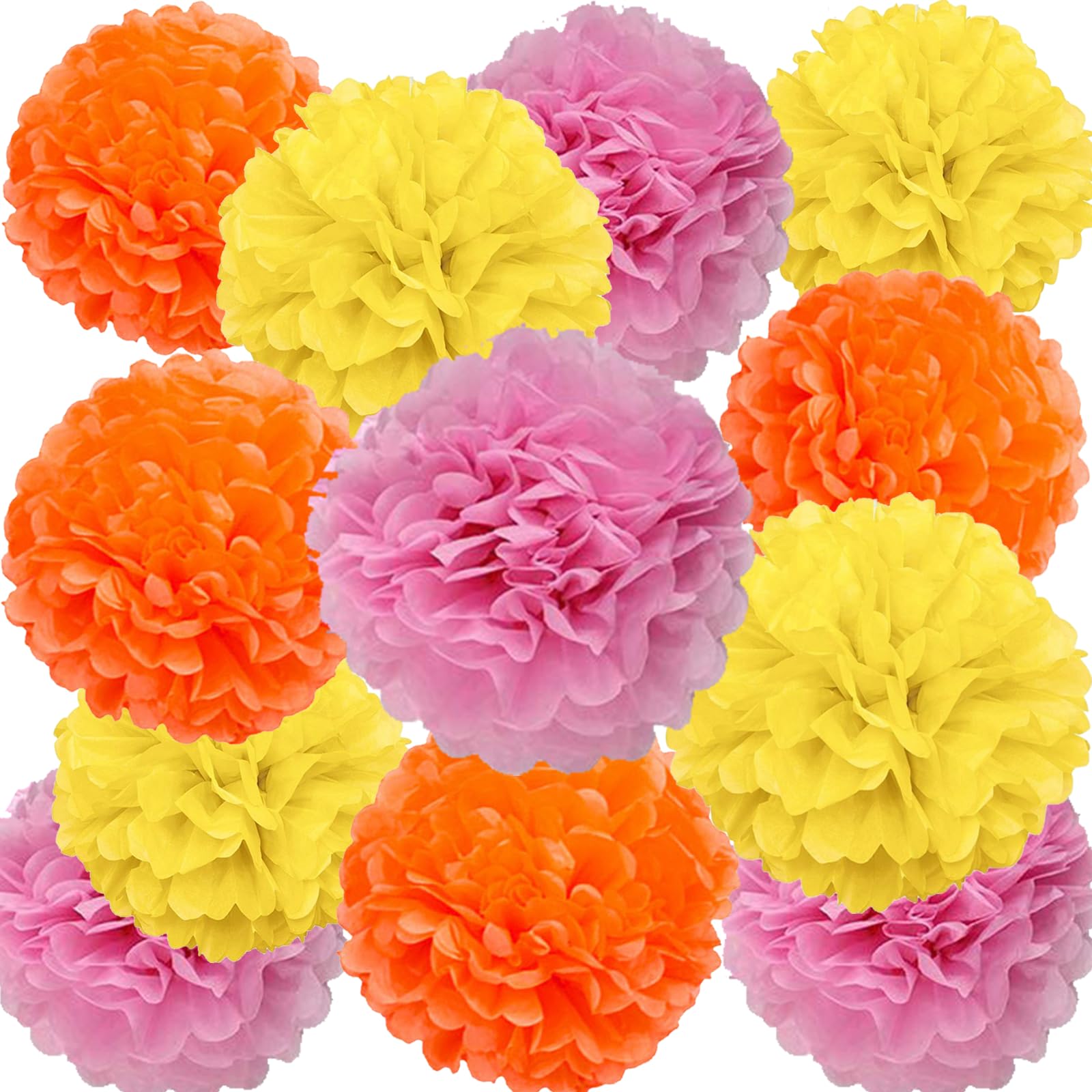 We Moment Pink Orange Yellow Paper Pom Poms for Party Decoration Boho Party Ceiling Wall Hanging Tissue Flowers Decorations 12pcs 3 Colors