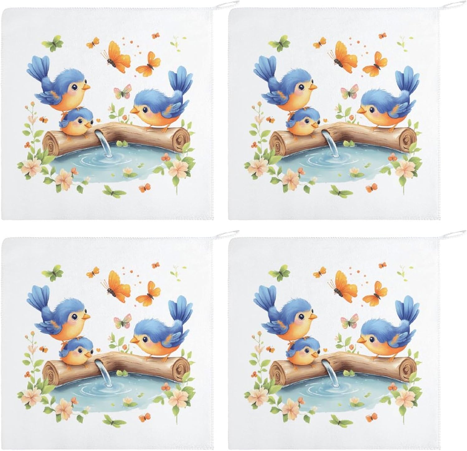 Blue Birds On A Branch Towel Hand Towels Decorative Towel for Bathroom Kitchen Shower Gym 4PCS