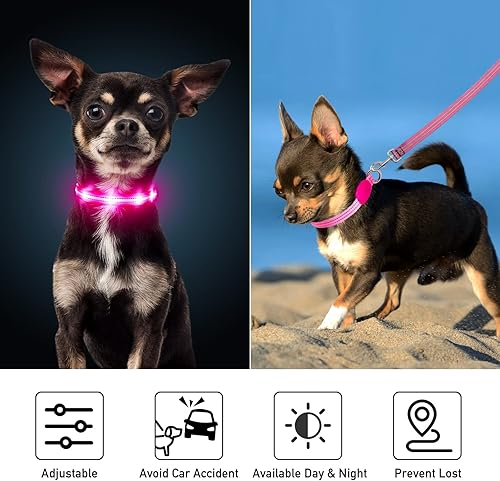 Miniatura 9 de PZRLit Collares iluminados para perros pequeños, medianos y grandes, collar de perro LED ajustable, collar recargable suave brillante para perros y