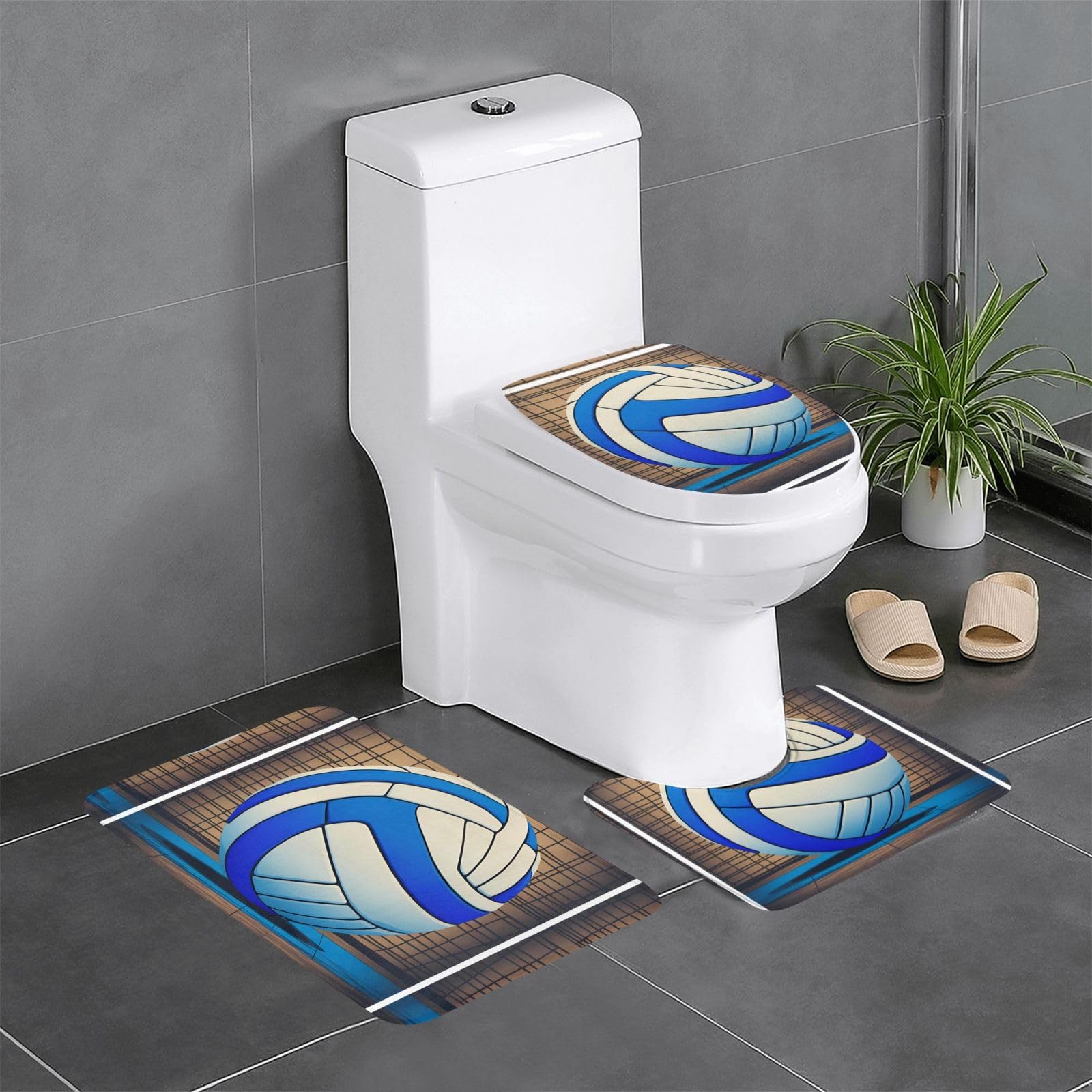 Tapis de bain volleyball bleu pour douche de salle de sport