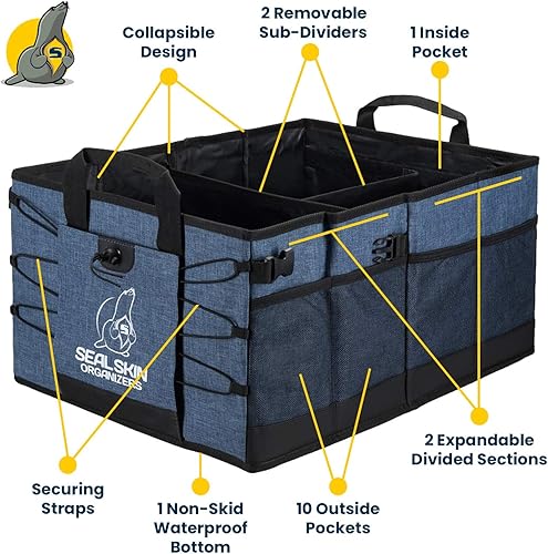 Miniatura 5 de Seal Skin Covers Organizador de maletero para SUV, coche y camión, resistente y plegable con 3 tamaños ajustables, organizador de almacenamiento