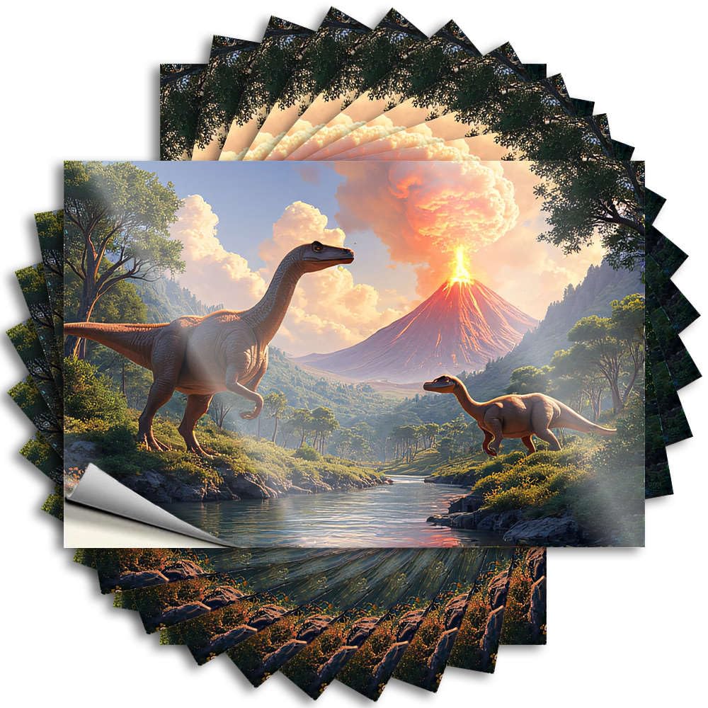 Pool Stuff Books Quote - Two Dinosaurs Stand Near A River with an Erupting Volcano in The Background Removable Decal Laptop Easy Peel for Mom(8X12CM)