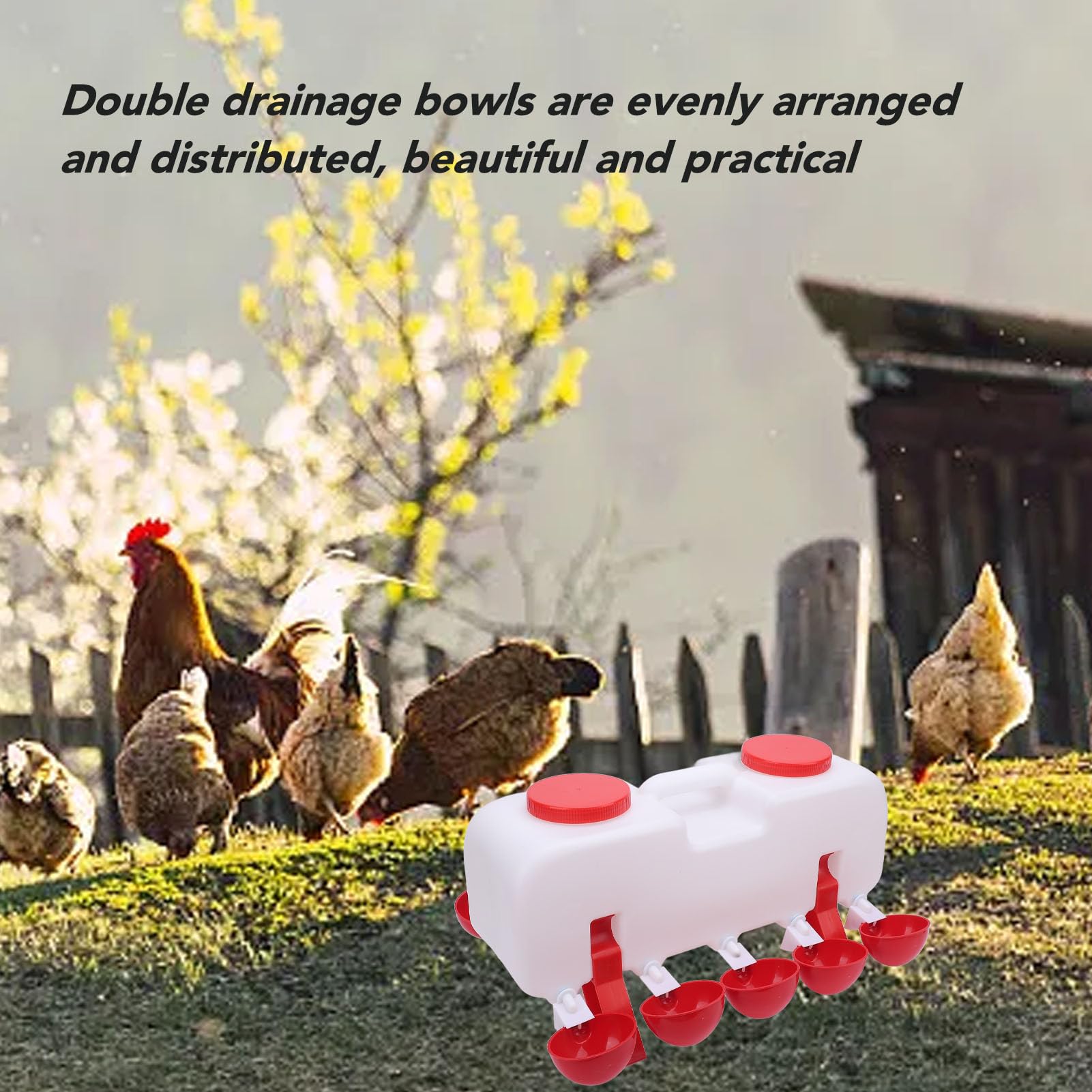 Fabater Alimentador Automático de Agua para Pollos, 28 Piezas, Bebedero para Aves de Corral, Gran Capacidad, Construcción Estable de ABS con Vasos de Agua para Pato, Ganso y Pollo