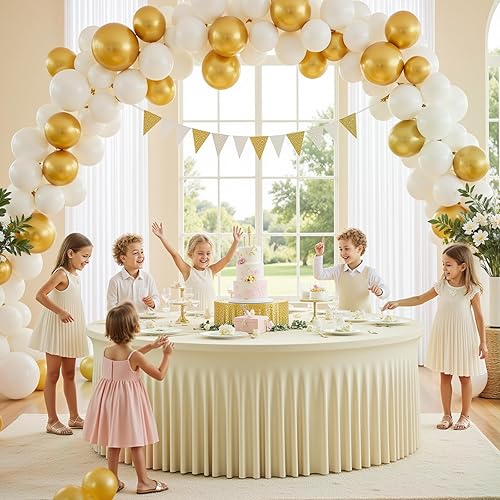 Miniatura 76 de Mantel redondo de 60 pulgadas blanco con borde elástico – Mantel ajustado sin arrugas y lavable para mesa redonda de 5 pies, mantel reutilizable