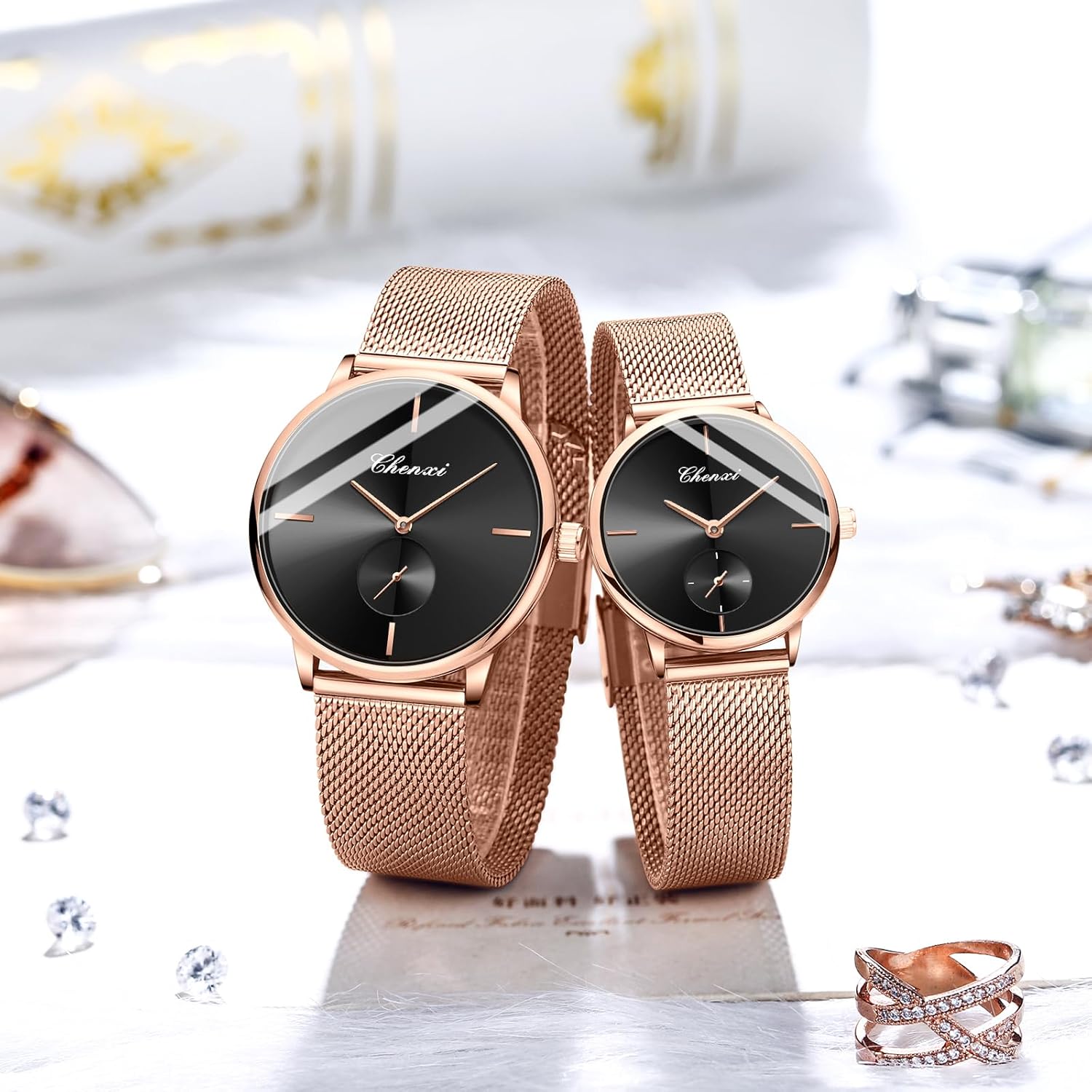 MASTOP Couple Watches Men and Women Pair Quartz Watches Casual Stainless Steel Mesh Strap Fashion Watches