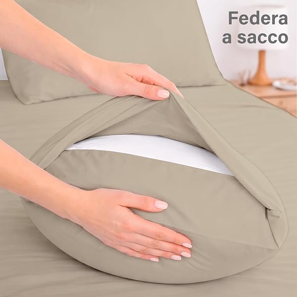 Coppia Federe in Microfibra Tinta Unita, Set di 2 per Cuscino Letto, Misura Standard 50x80 cm, Chiusura a Busta - 2