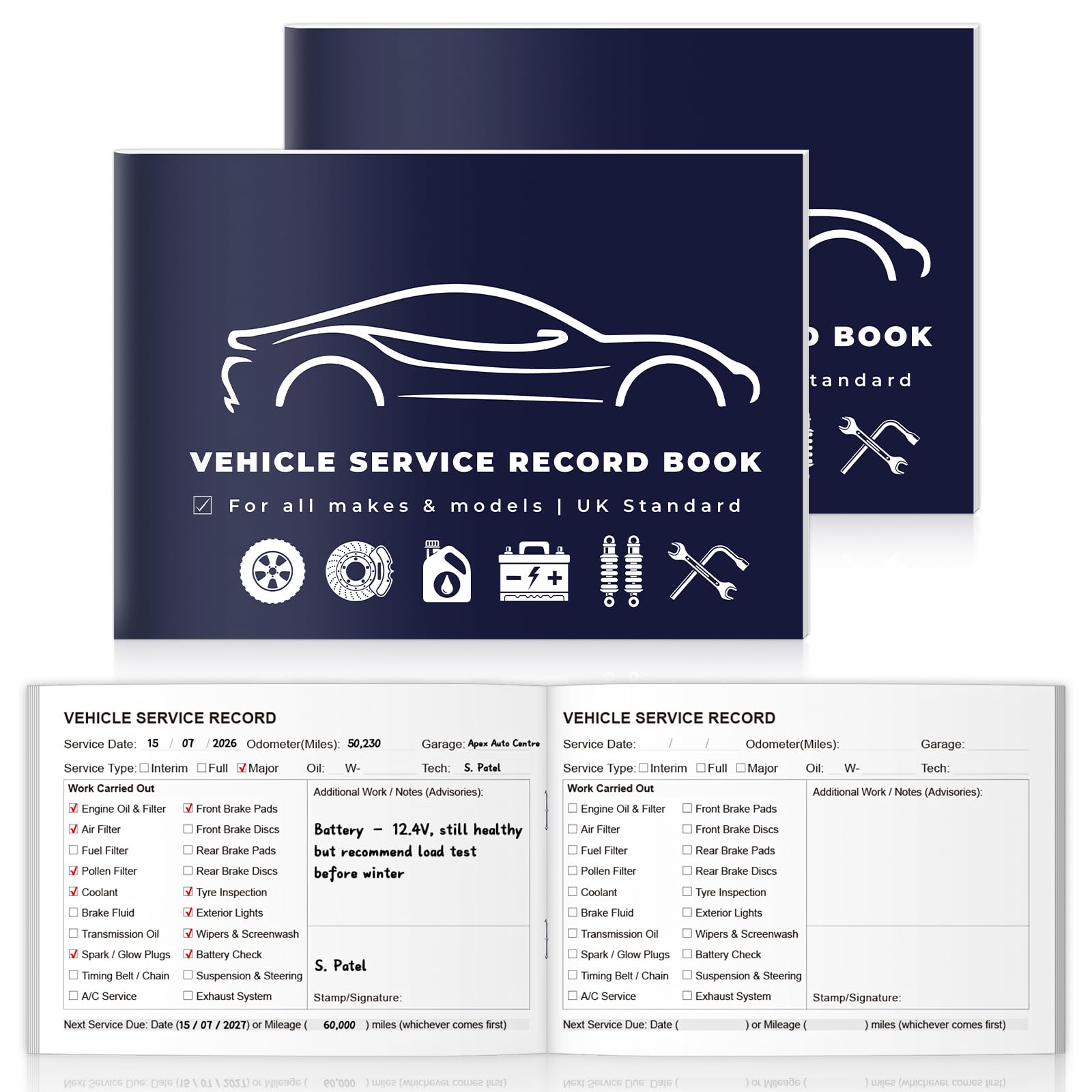 2 PCS A6 Car Service Book 48 Pages Per Vehicle Maintenance Log Book With 40 Service Records Car Service History Maintenance Record Book Service Booklet for Car Track Maintenance Mot Road Tax Auto Care