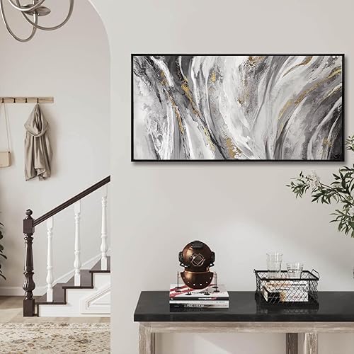 Miniatura 6 de Arte abstracto grande para pared, obra de arte con marco negro, decoración de pared para el hogar, 24 x 48 pulgadas, pintura dorada para dormitorio,
