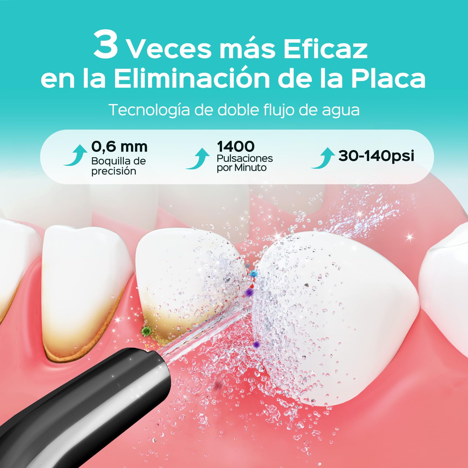 COSLUS Irrigador Dental Bucal Portatil: 4 Modos y 20 Presión - IPX7 Irrigador Bucal Inalámbrico para Salud Bucal Braces Encías Sensibles -Limpieza Dental de Viaje Hogar con 4 Boquillas -Negro Oscuro