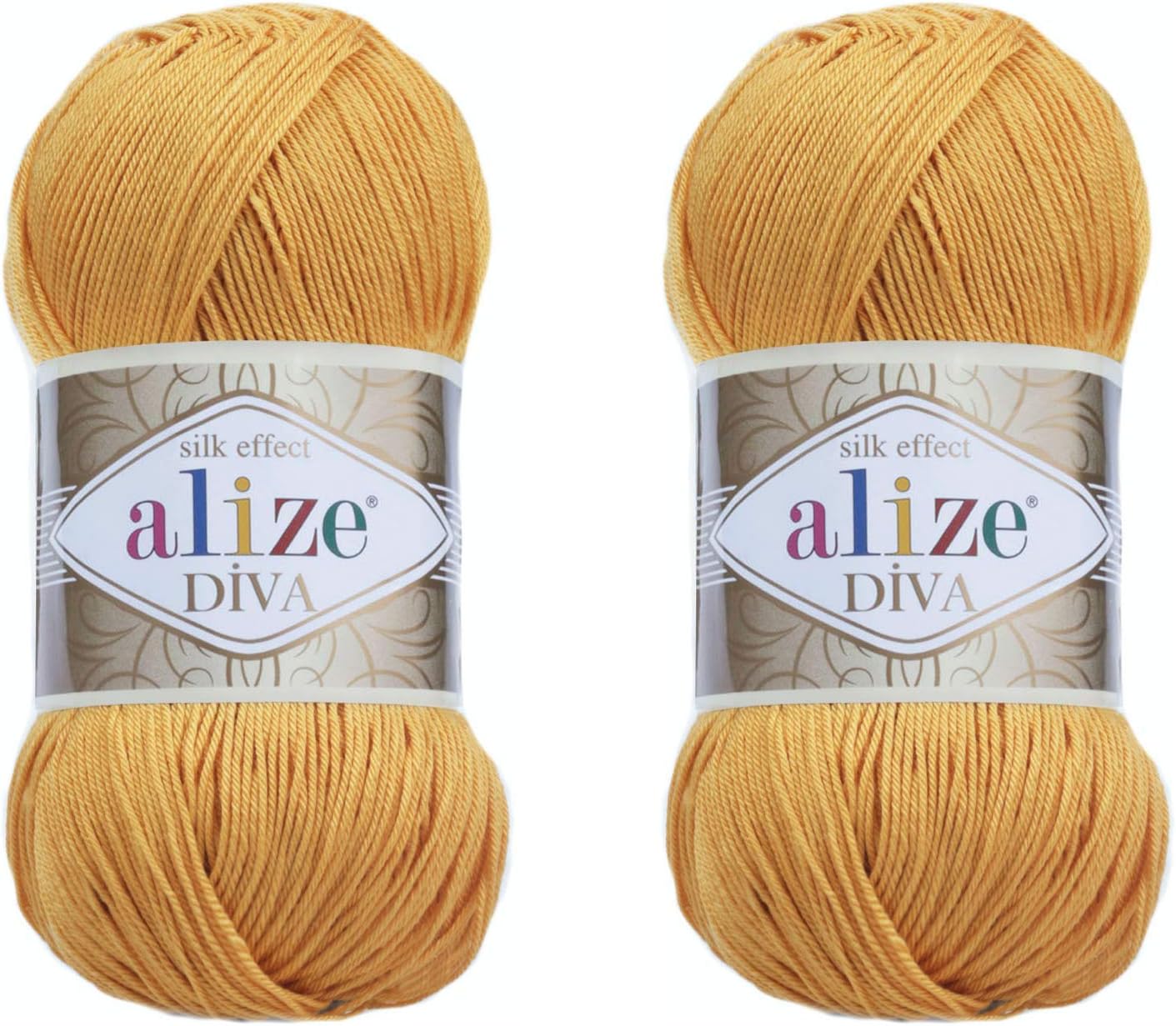 Alize Diva Yarn Hand Knitting Yarn 100% Microfiber Acrylic Yarn Alize Diva Silk Effect Thread Crochet Art Lace Craft Lot of 2 skeins 200gr 767 yds (488-Safrron)