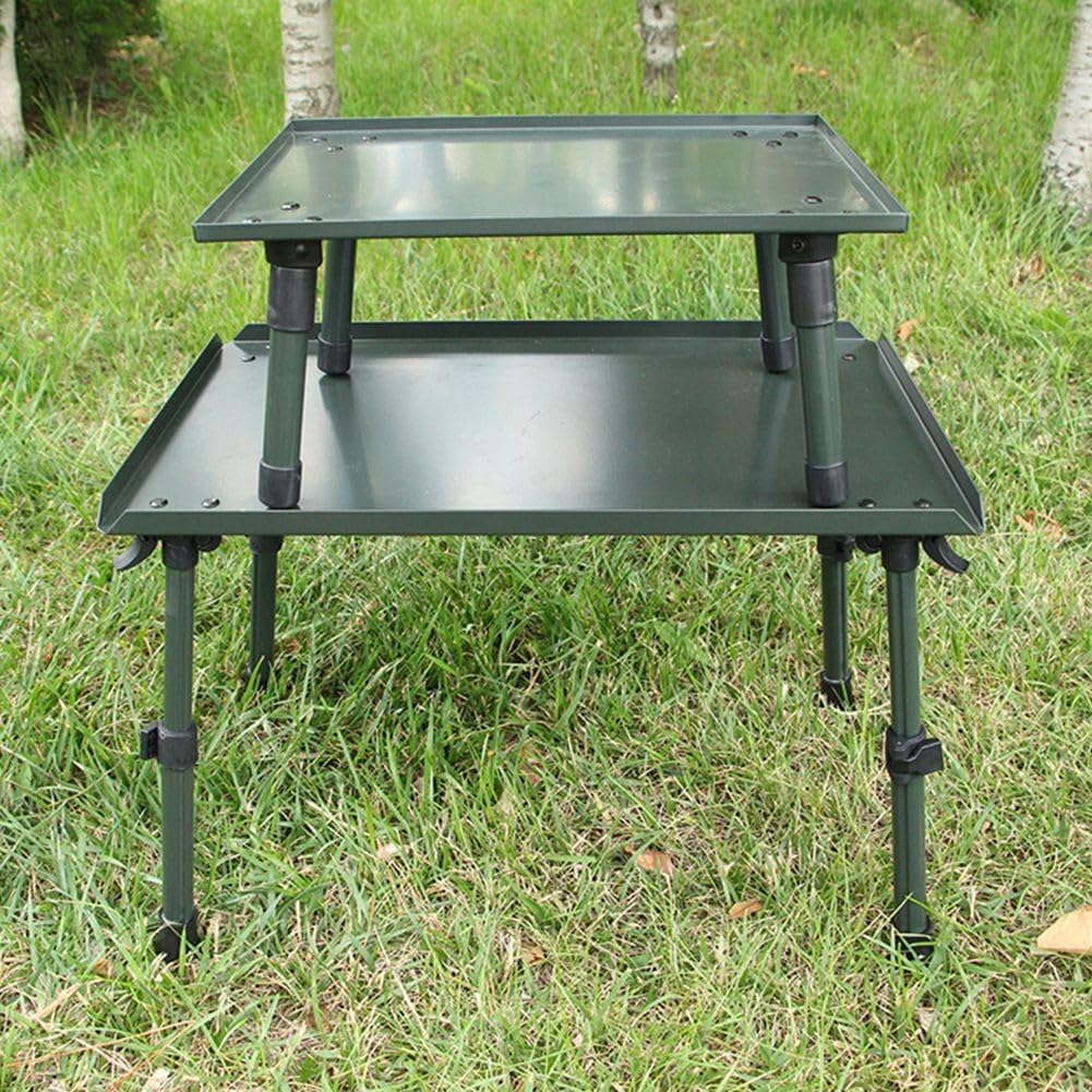 Mesa de pesca, aleación de aluminio y ABS, patas antideslizantes ajustables, transporte plegable, verde, 34,5 x 26 x 22,5 cm
