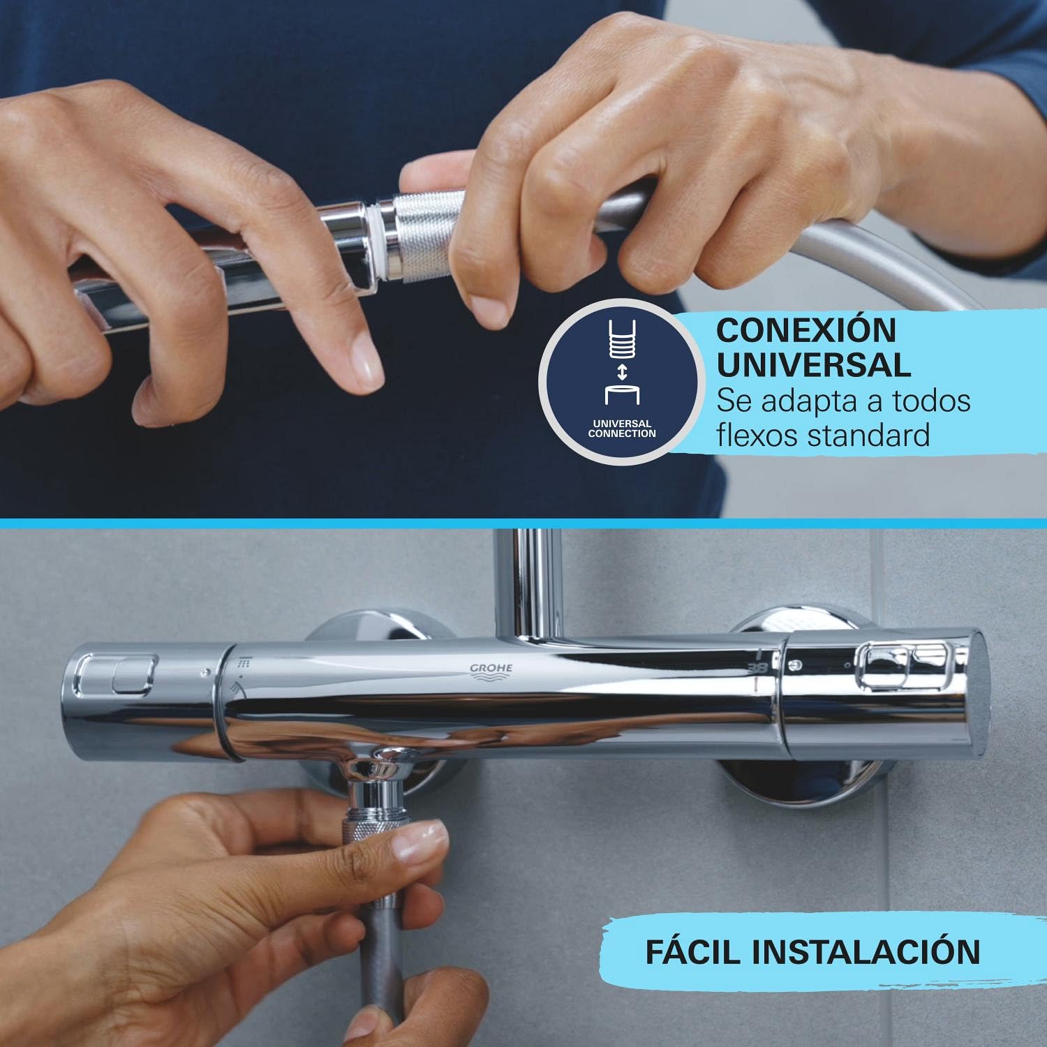 GROE Vitalioflex Trend - Manguera de ducha (1.5m, resistente al calor, sistema anti-torsión, conexión universal, instalación QuickFix), cromo, 28741002