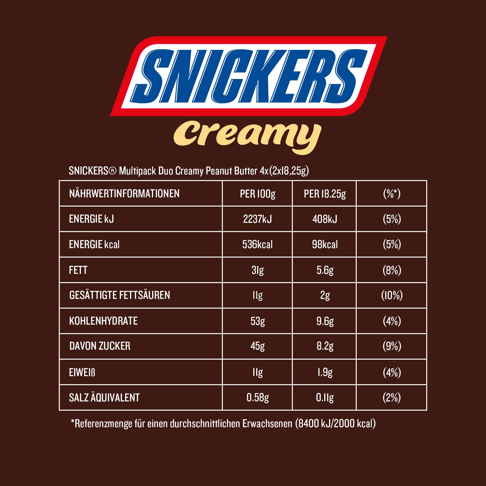Snickers Creamy Peanut Butter Schokolade Erdnussbutter Riegel, 4x36,5g – Ansicht 2