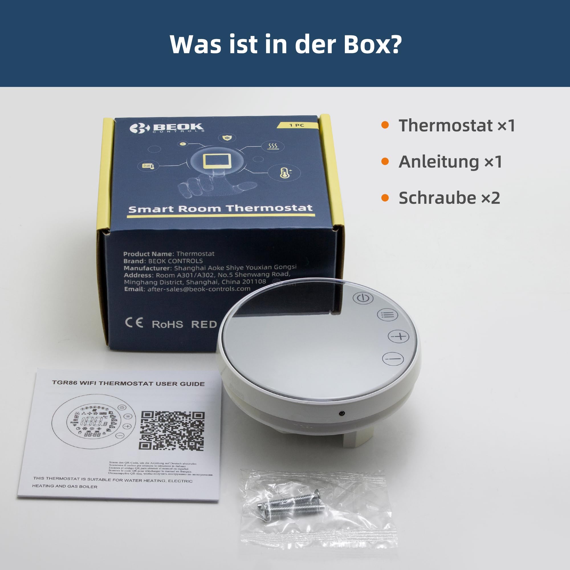 Beok Smart fussbodenheizung Thermostat WiFi Raumthermostat Für Wasser Fußbodenheizung Thermostate Programmierbare Heizungsthermostat Kompatibel mit Tuya Smart Life APP/Alexa,TGR86WIFI-WP