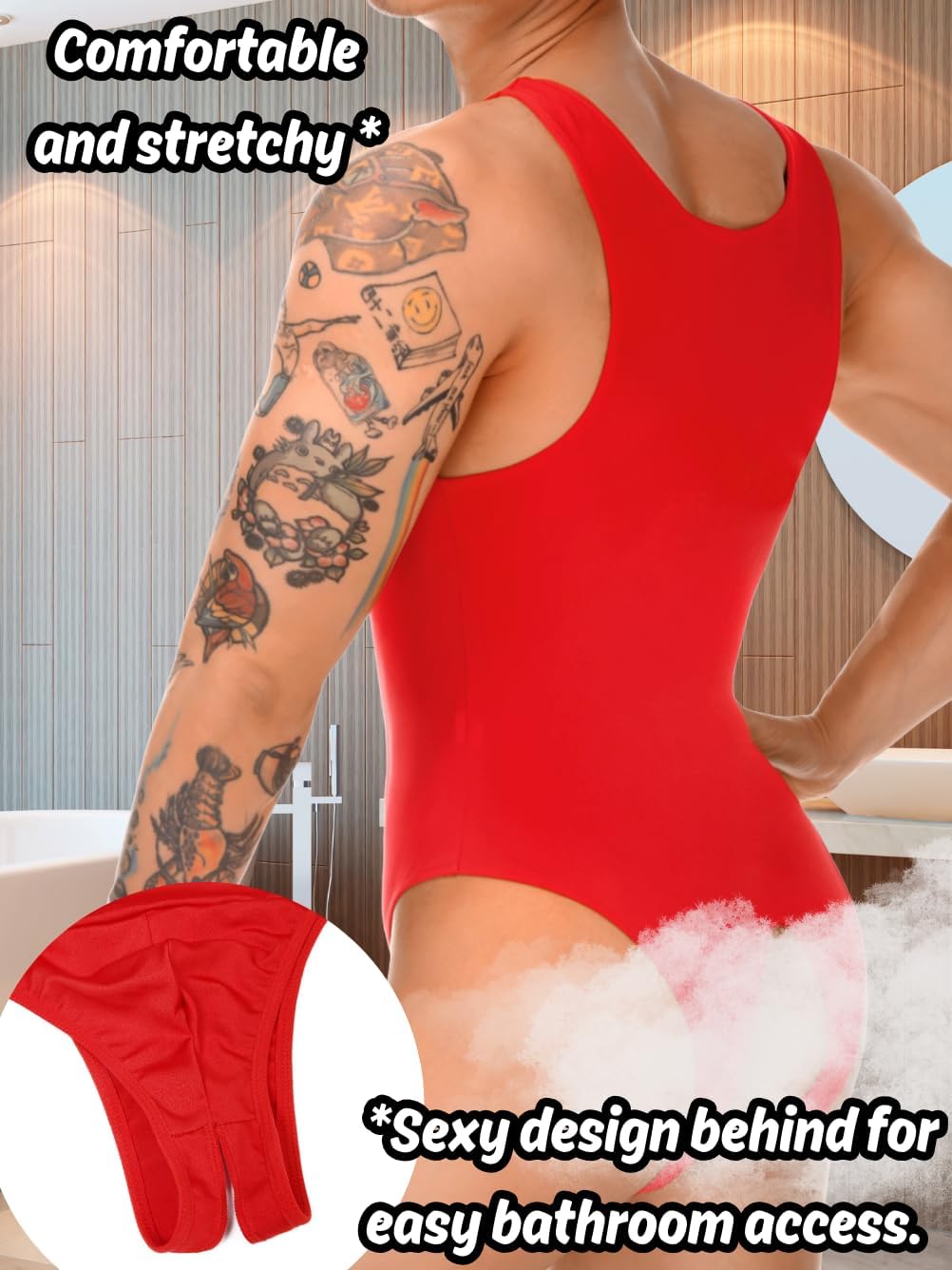 Mens Thong Bodysuit, G-String High Cut Sexy One Piece Lingerie, Semi Sheer Breathable Leotard Underwear - Image 3