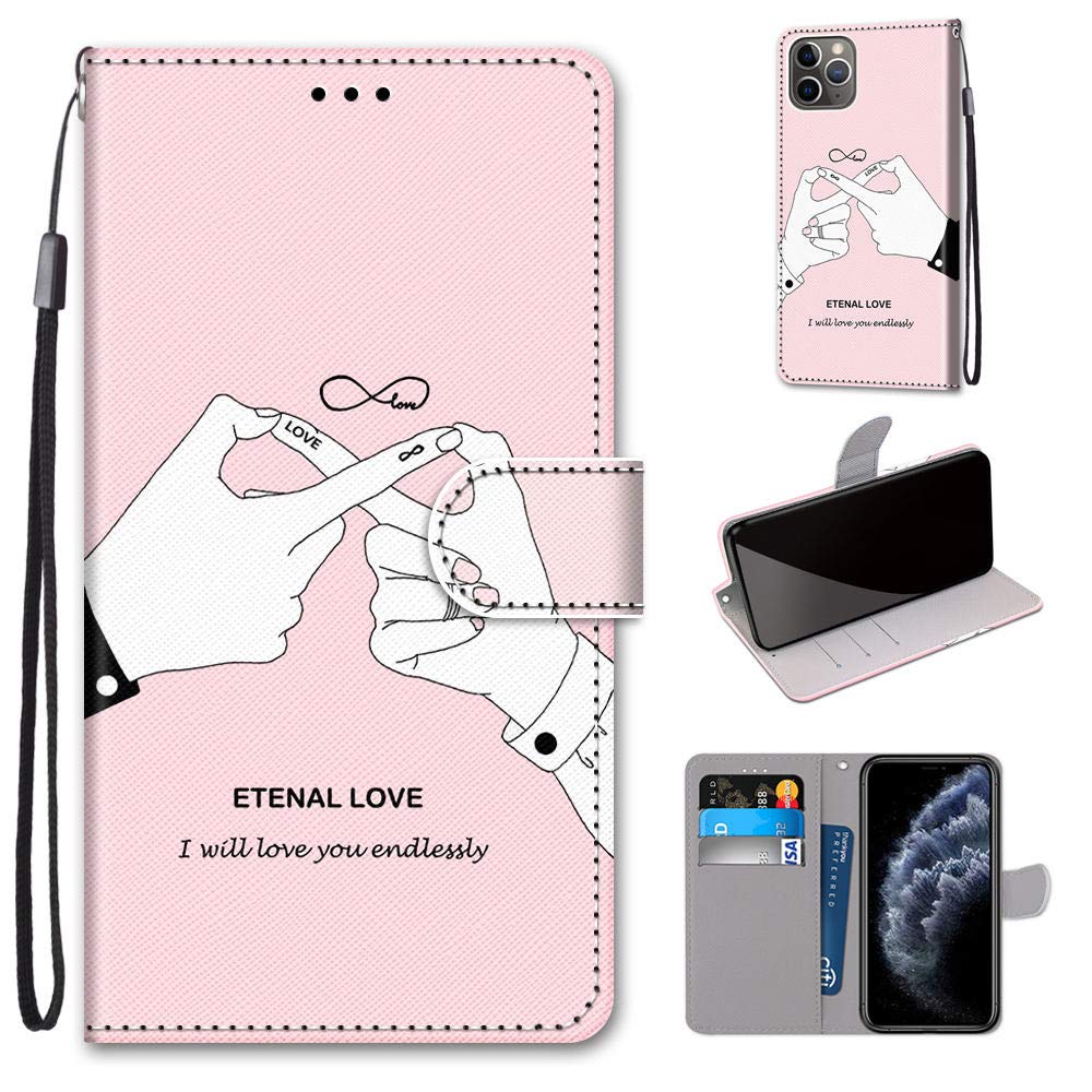 Cover per iPhone 11 Pro Max,Flip Caso Custodia [Creativo Dipinto] PU Pelle Portafoglio Unico Sottile Funzione TPU Flip Cover a Libro per iPhone 11 Pro Max (6,5 Pollice),Dito Bianco