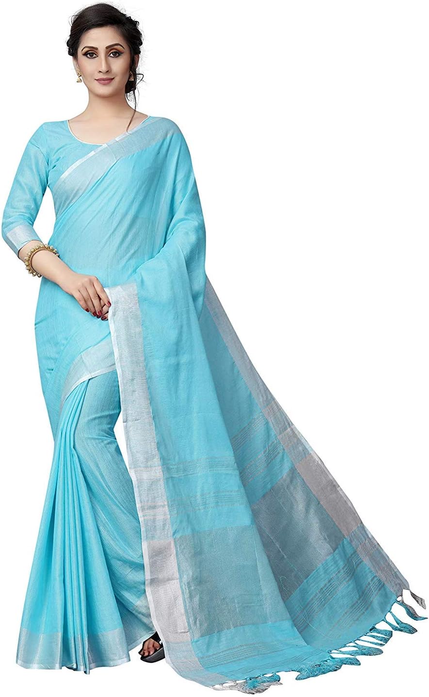 Regolith Sarees Women's Banarasi Linen Saree With Blouse Piece