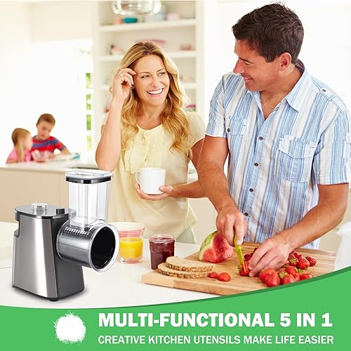 Miniatura 7 de Rallador eléctrico de queso de 250 W, rebanadoratrituradora eléctrica, cortador eléctrico de verduras para frutas, verduras, ensaladera con 5