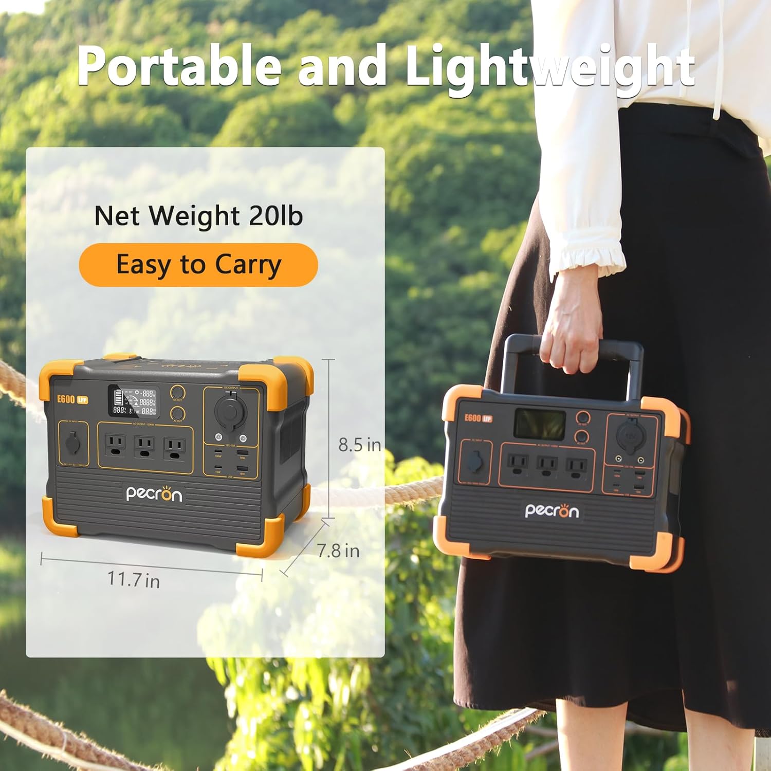 Pecron E600LFP Portable Power Station (2025 New), 614Wh LiFePO4 Battery Backup, 1200W AC Outlet/Max 100W USB-C Output, Solar Generator(Solar Panel Optional) for Camping, Emergency, Home, RV (No UPS)