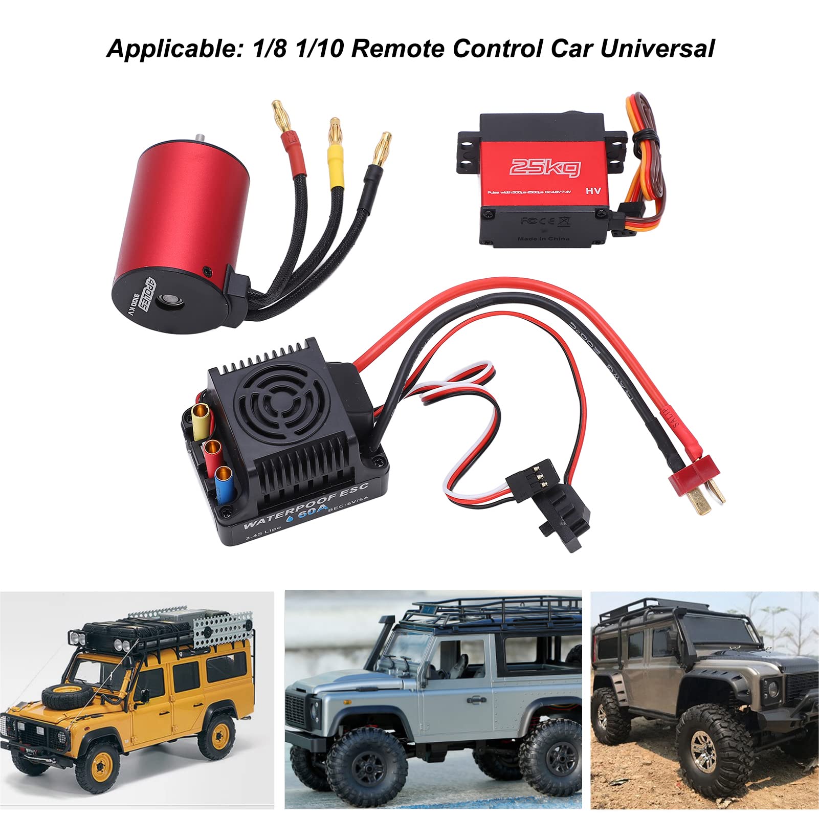 Silnik S3650 3100KV Silnik ESC Silnik Bezszczotkowy 60A Bezszczotkowy Silnik ESC RC Serwo ESC z 25KG Metal Servo Combo dla 1/8 1/10 2S-4S RC Car