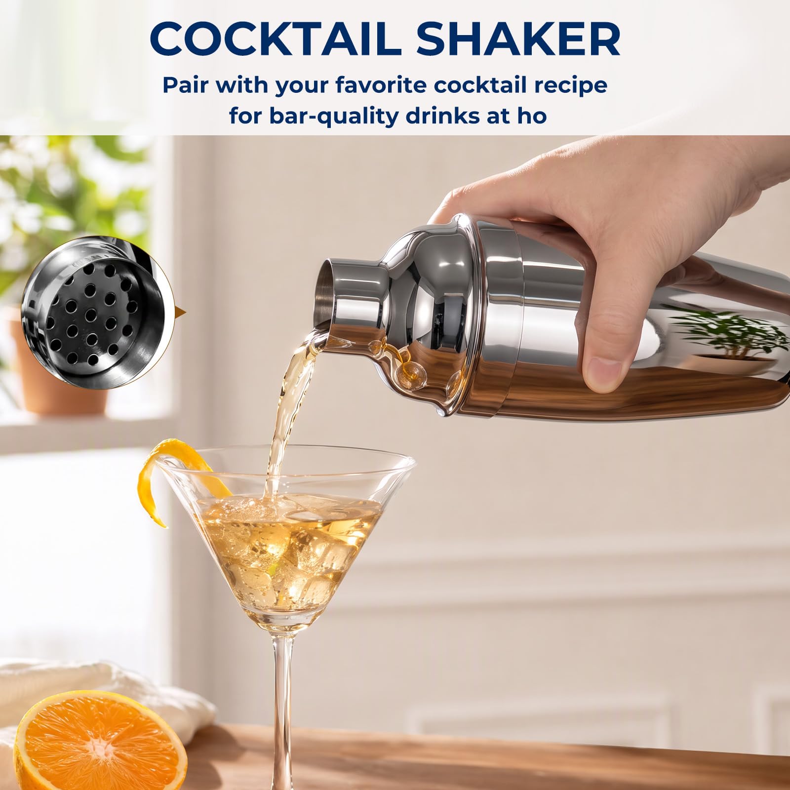 Cocktail Shaker - Martini Shaker with Strainer -5