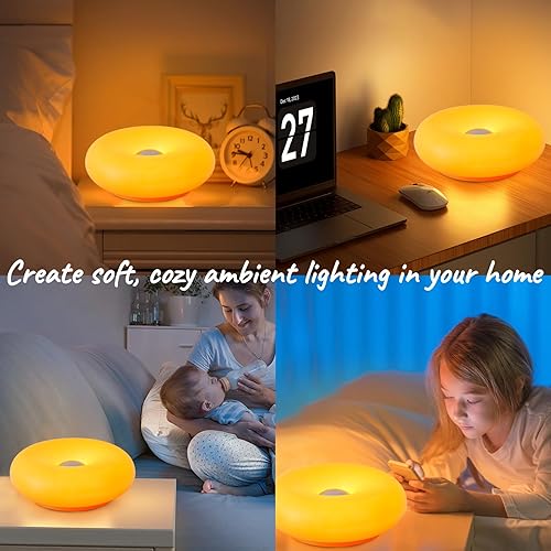 Miniatura 7 de Lámpara de mesa con forma de dona, lámparas creativas de ambiente de dona naranja con pantalla de plástico, luz de mesa retro moderna, lámpara de