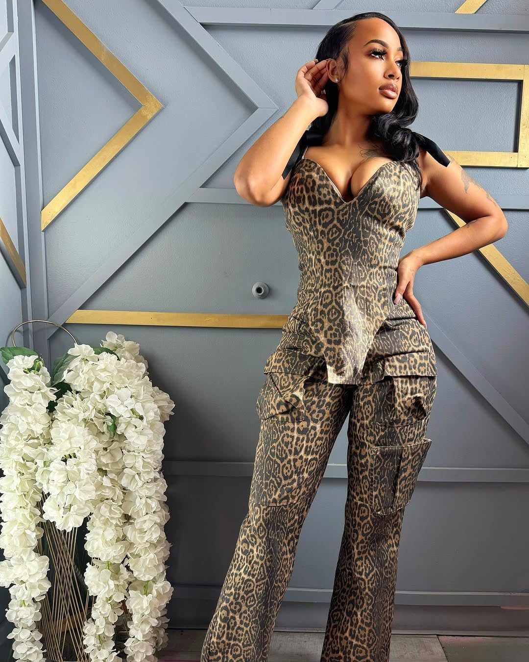 knowfashionstyle Sexy 2 Piece Sets For Women Going Out Sleeveless Croset Top And Wide Leg Pants Set Party Birthday Outfits - Image 3