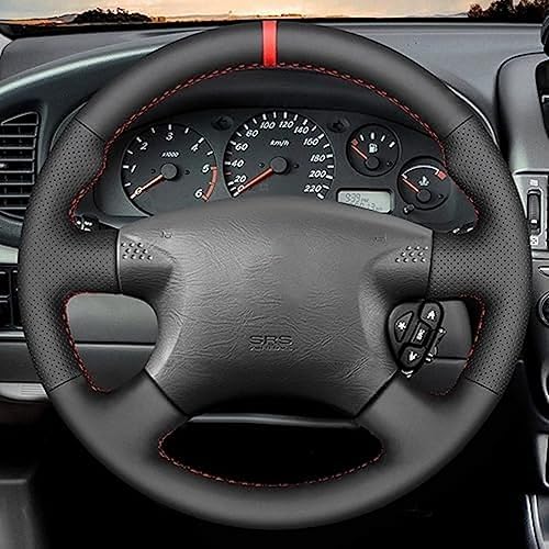 Miniatura 2 de Funda de cuero negro para volante de automóvil para Nissan Almera (N16) 2000-2003 X-Trail (T30) 2001-2003 Terrano 2 2001-2002 Funda de volante de
