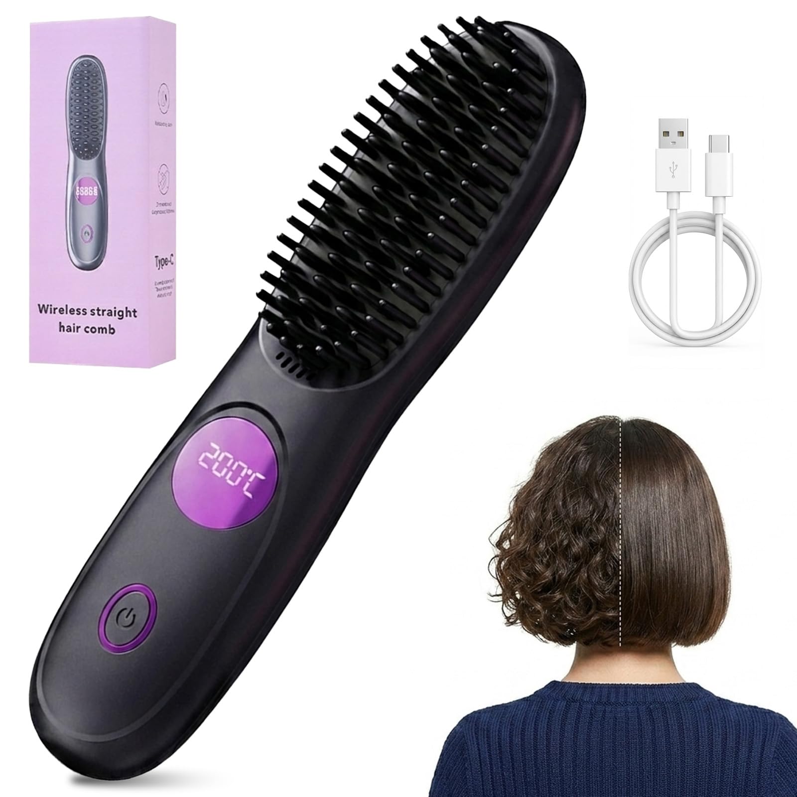 Cefryna Stylingbürste für kurze Haare - Kompakte Rundbürste für Pixie & Bob mit Volumen, kabellos & schonend in 2 Min. gestylt