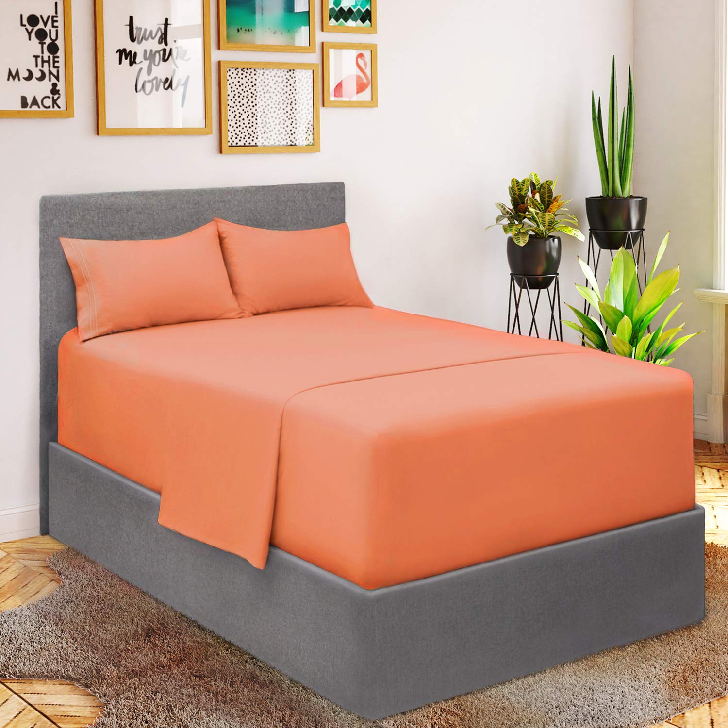 MellanniBed Sheet Set - Brushed Microfiber 1800 Bedding - Wrinkle, Fade, Stain Resistant - 4 Piece (for Extra Deep Mattresses, Full, Coral)