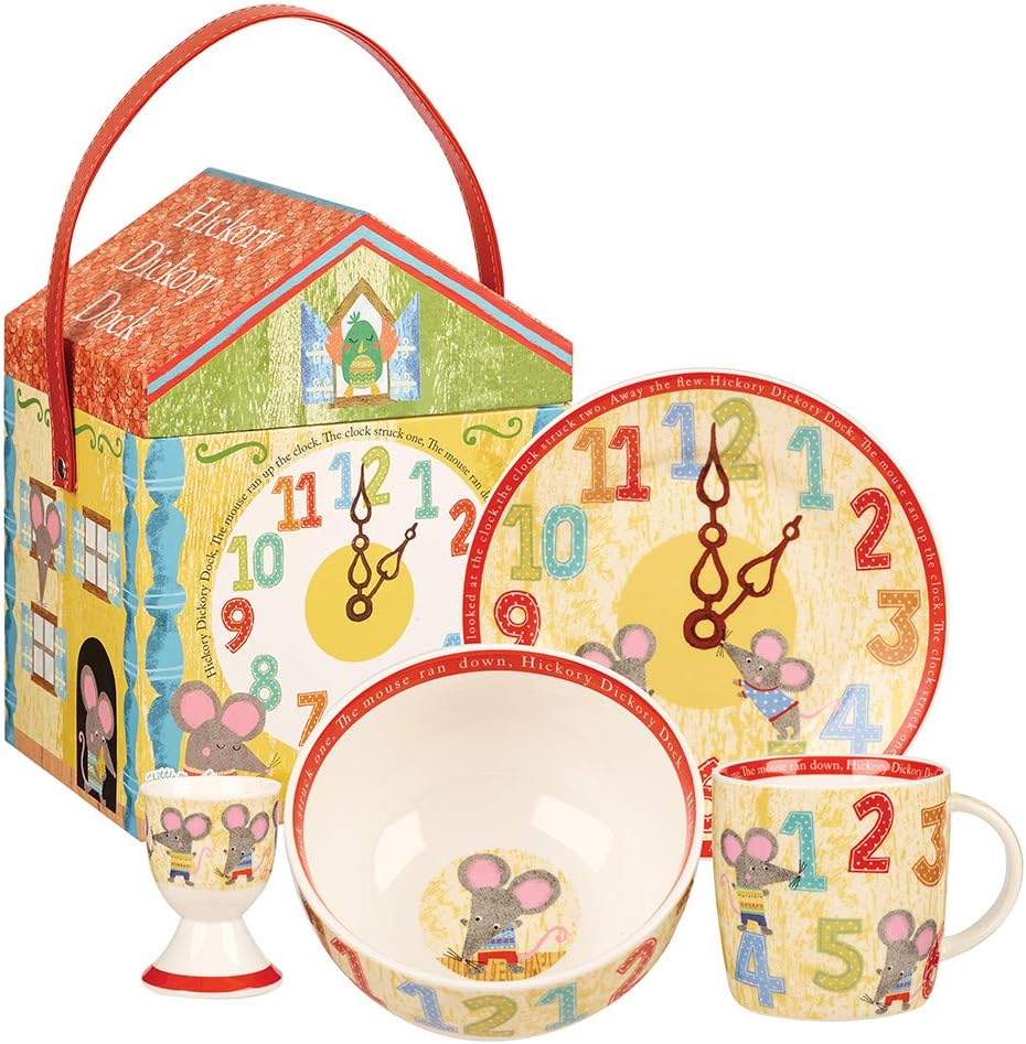 Queens Little Rhymes Hickory DICKORY Dock 4PC Breakfast Set Gift Box, Fine China, Multi-Colour, 13 x 17.5 x 6.5 cm