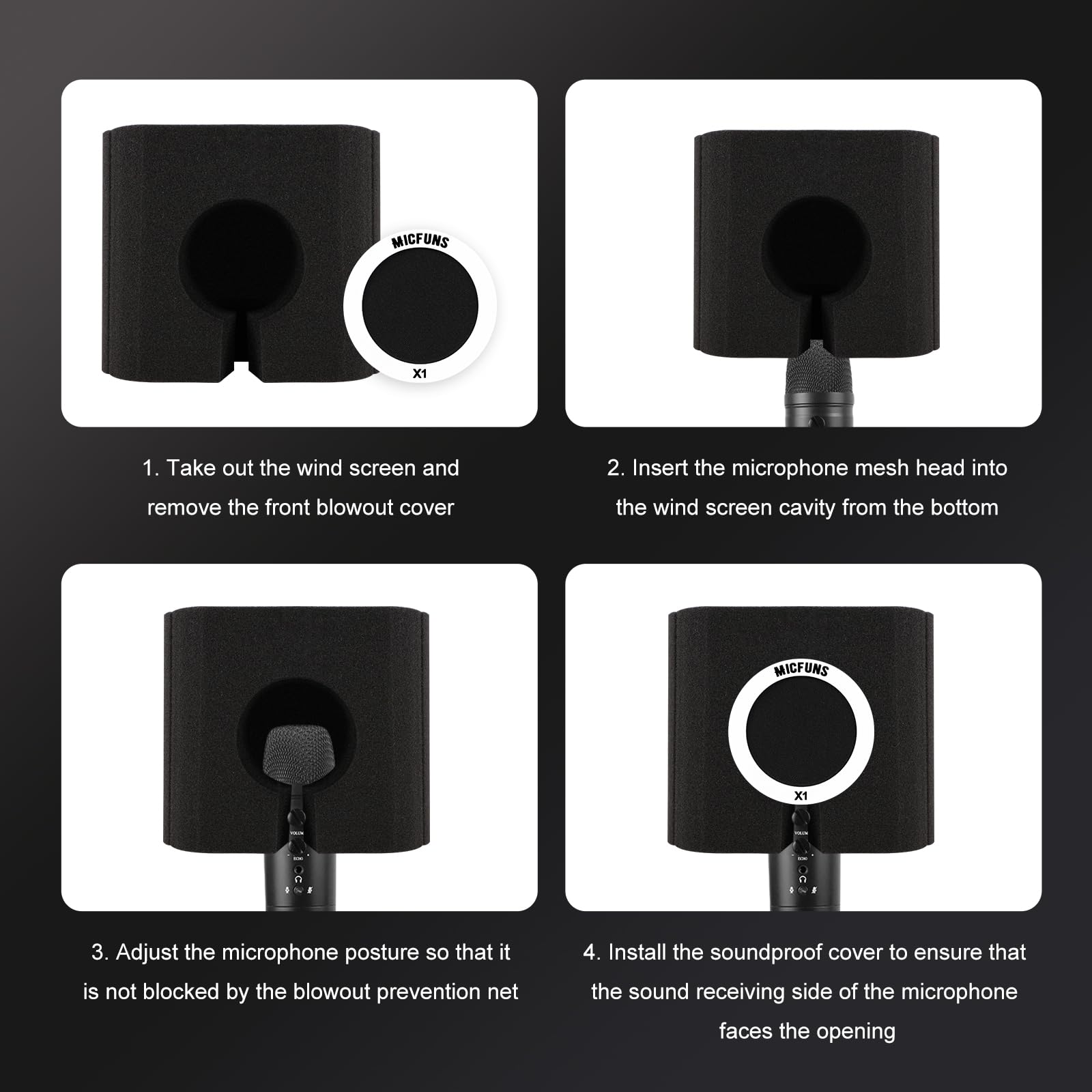 Micfuns X1 mini Professional Microphone Windscreen Wind Shield Pop Filter, Acoustic Filter (Black)