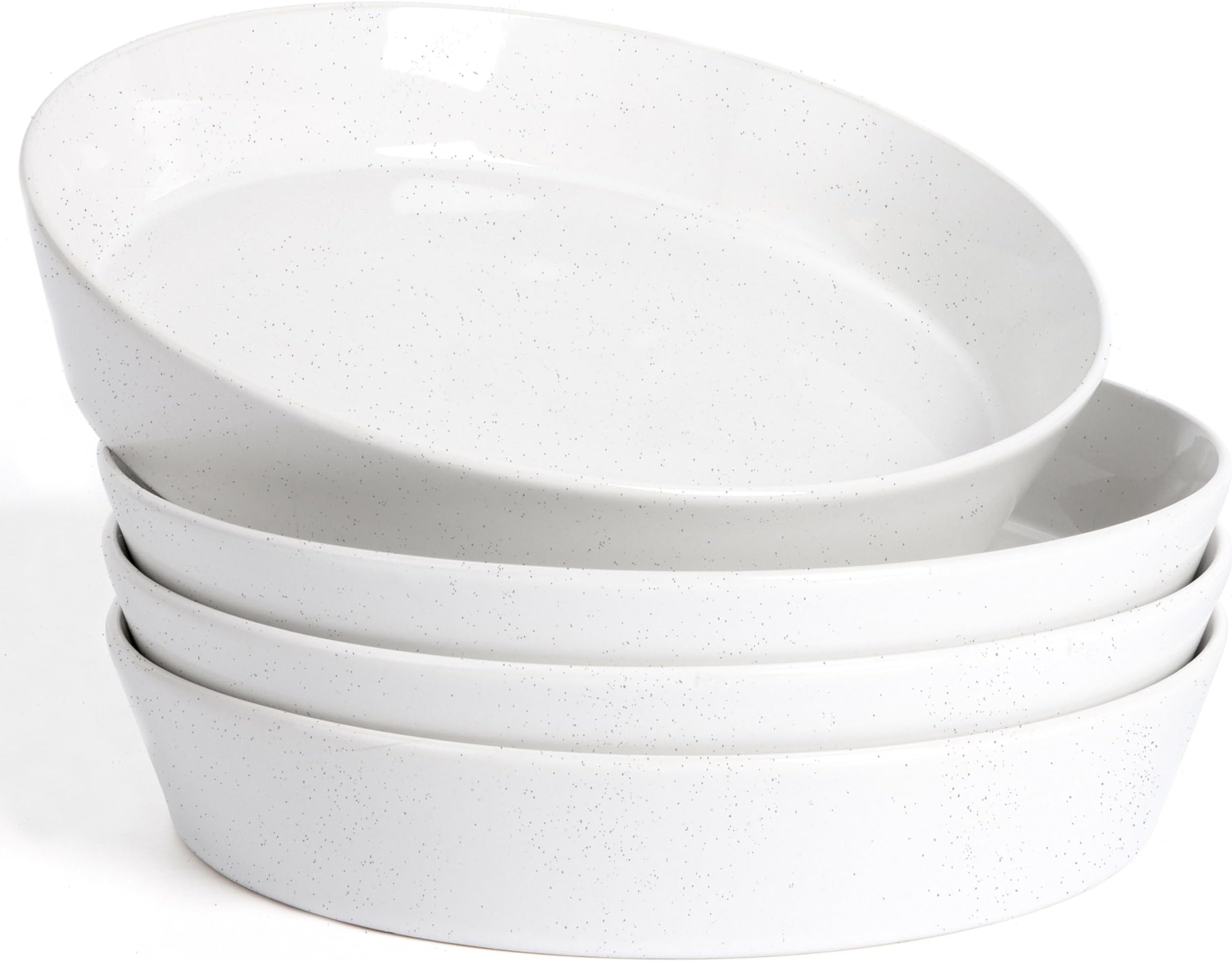 HaWare Pasta Bowls Set of 4, 34oz Salad Plates for Home Kitchen, Stackable Large Wide Ceramic Bowl for Serving Dinner, Microwave & Dishwasher Safe, Speckled Starlight White