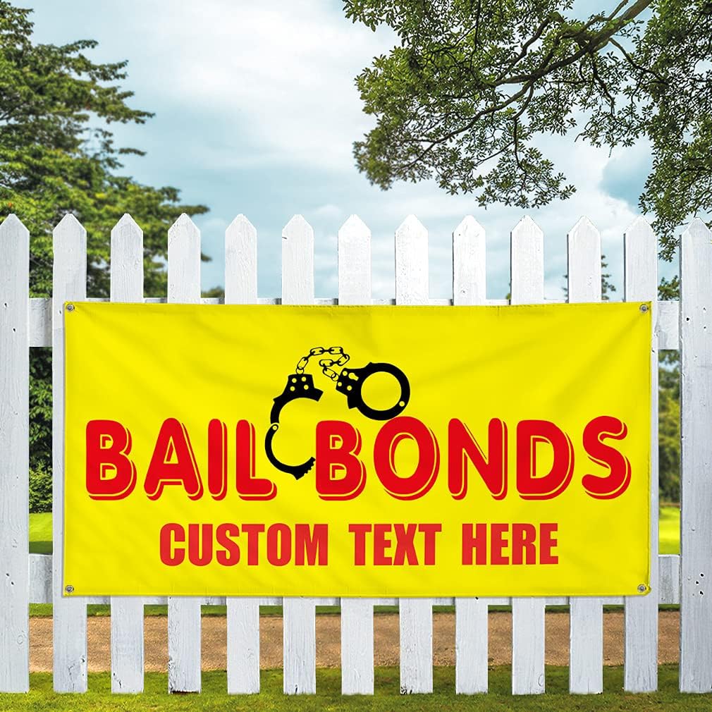 Custom Vinyl Banner Multiple Sizes Bail Bonds Promotion Printing Bail Bonds Outdoor Weatherproof Industrial Yard Signs 6 Grommets Personalized Text Here 36x72Inches