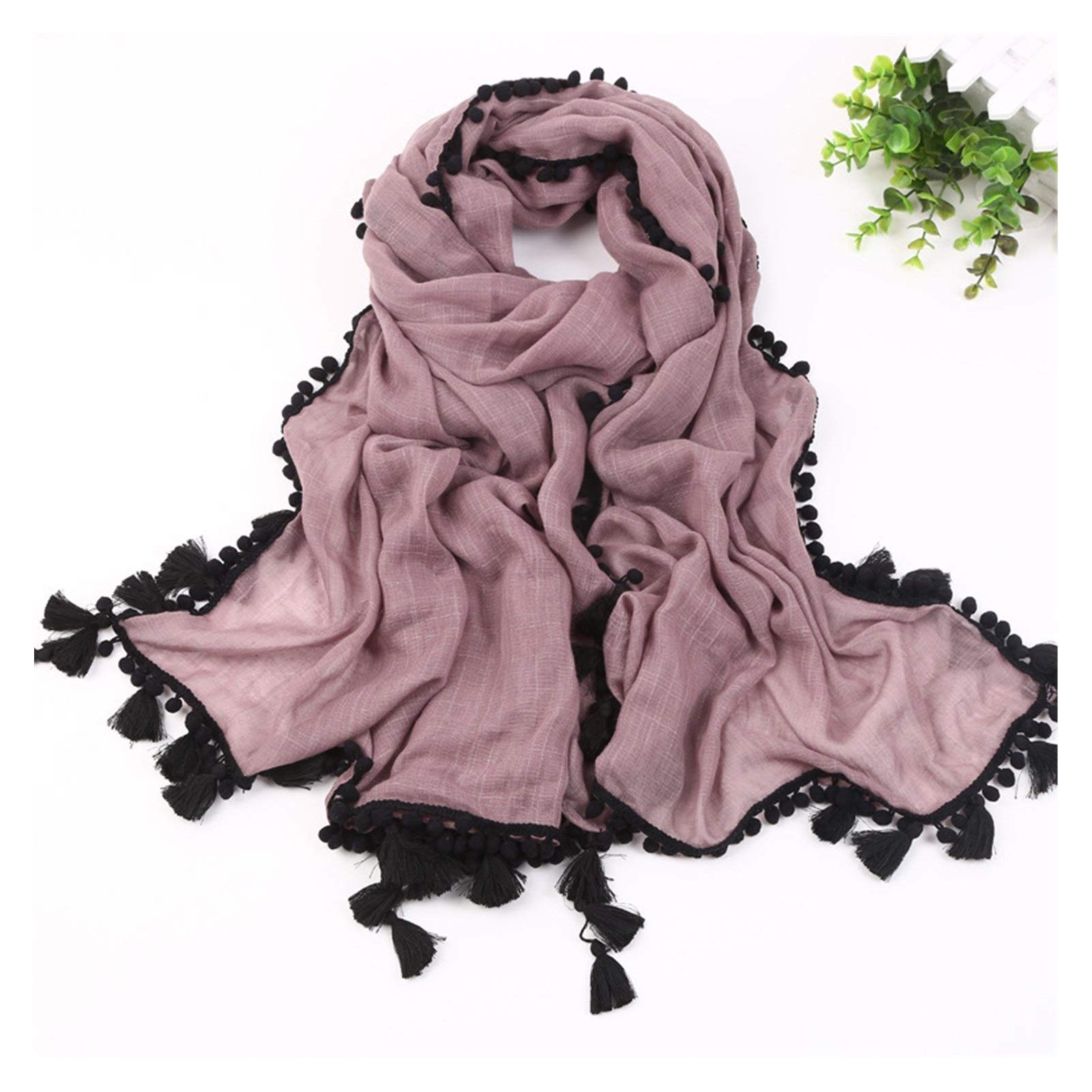 XKU-ZZJYAccessori donna Creative Hand-made Fringed Cotton And Linen Scarf Women's Fat Hairy Ball-side Personality Shawl Scarf (Color : 1, Size : 90 * 180cm)