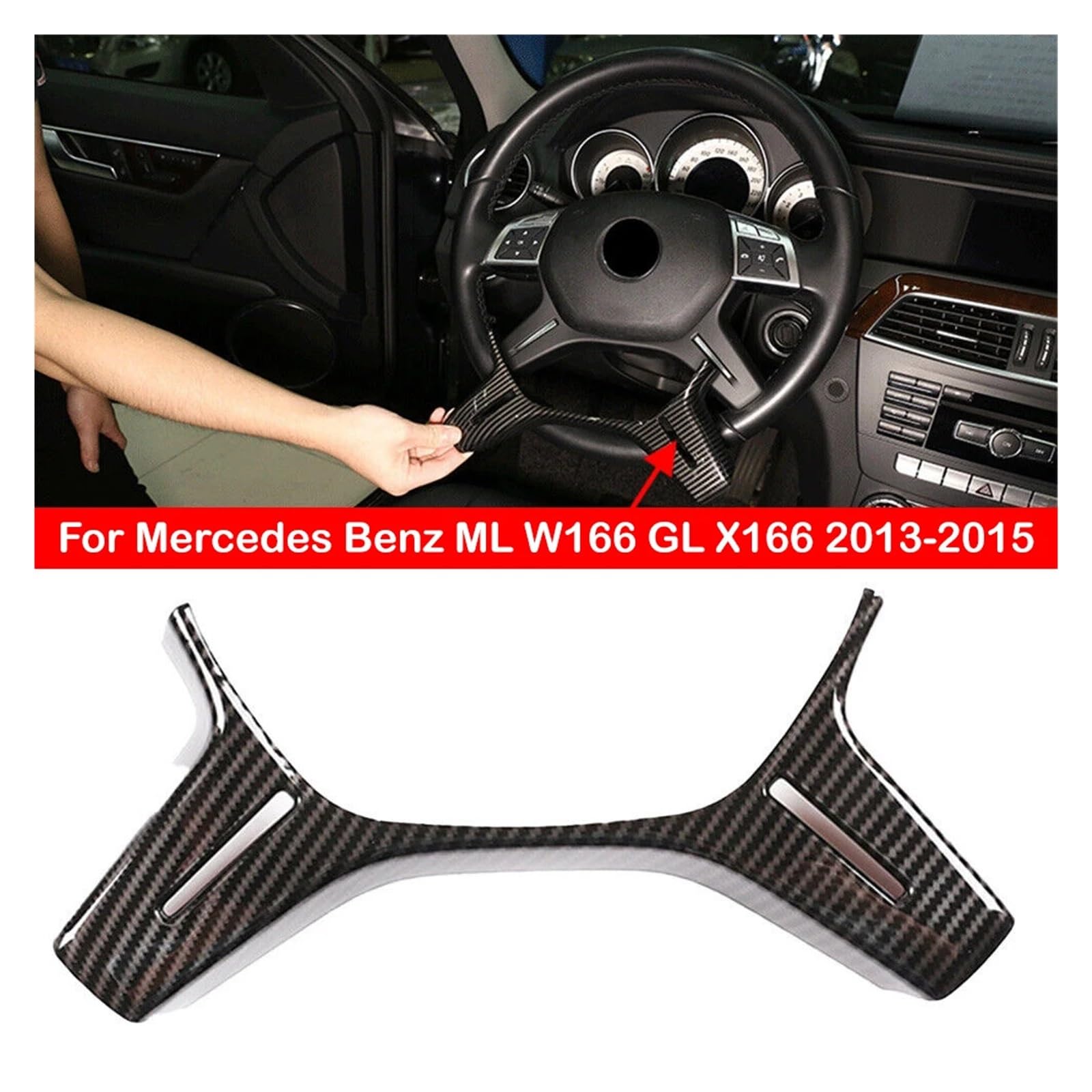 Steering Wheel Frame Trim,Fit For ML,GL GLS W166 W204 W212 W463 Car Interior Center Cover Panel Sticker Black Silver Naklejki dekoracyjne na kierownicę(Carbon)
